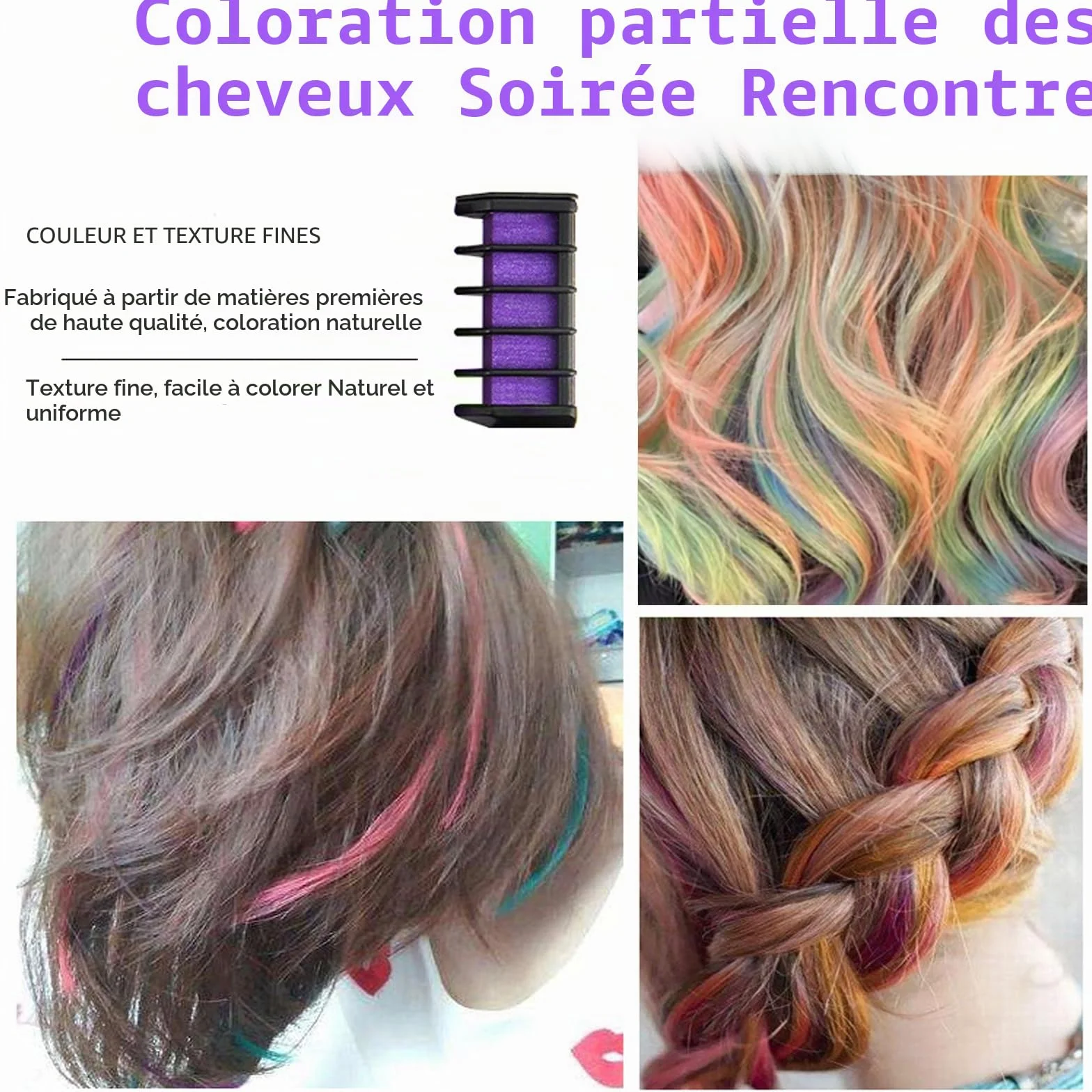 Craie Capillaire Lavable 10 Couleurs Peigne à Cheveux Teinture Temporaire Fête Cosplay