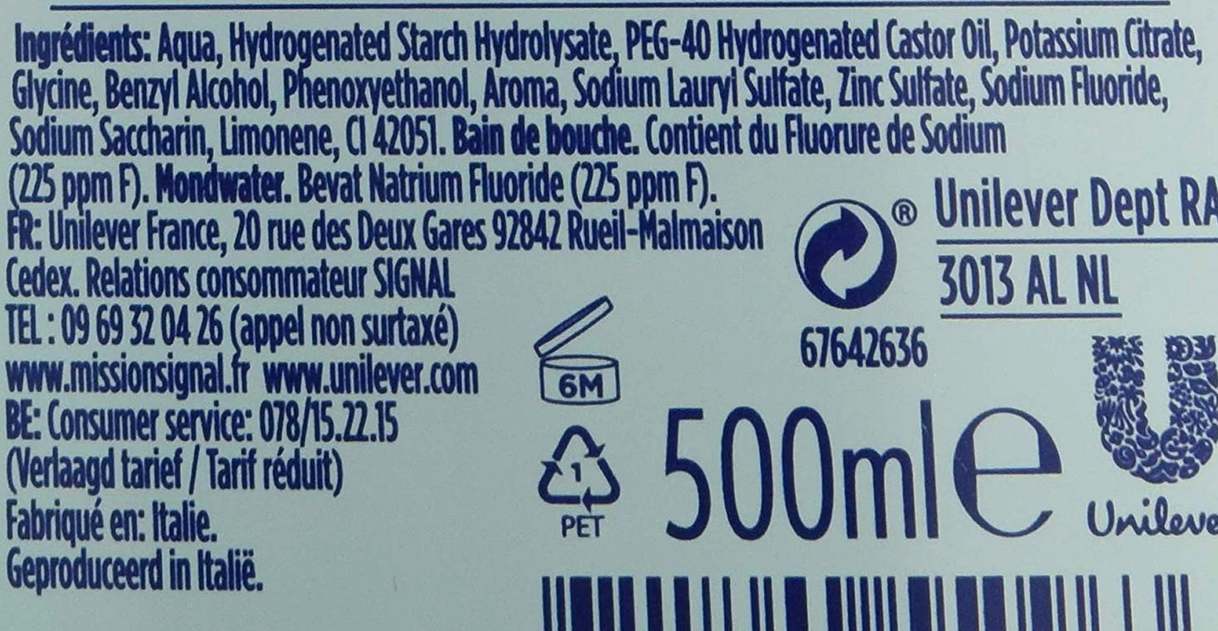 SIGNAL Bain de Bouche Intégral 8 Anti-Plaque Sans Alcool 500ml