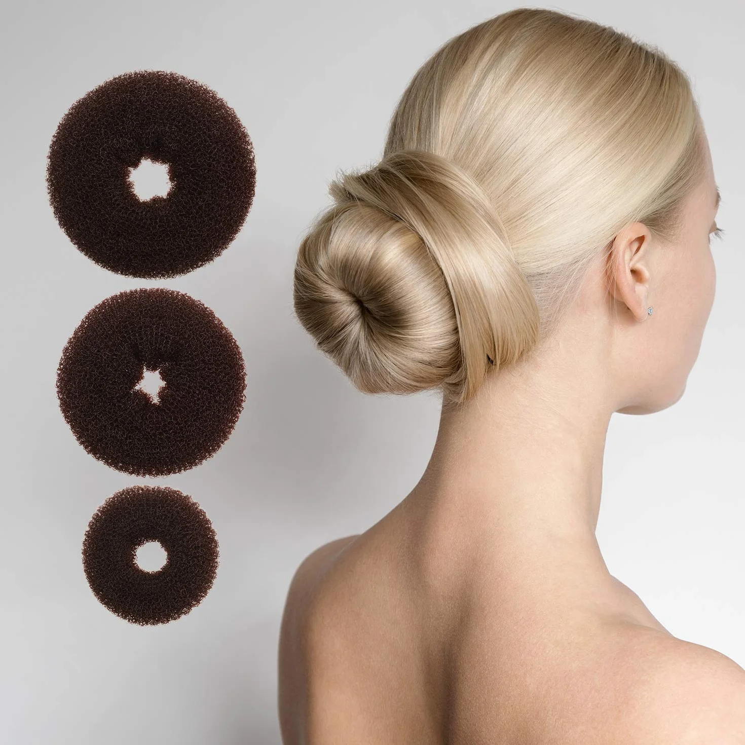 9 Pièces Donut Bun Maker Fabricant de Chignon de Cheveux Ensemble de Bun Maker Chignon de Style Anneau avec 12 Pièces Bandes Élastiques Cheveux et 32 Pièces Épingles à Cheveux (Noir, Marron, Beige)