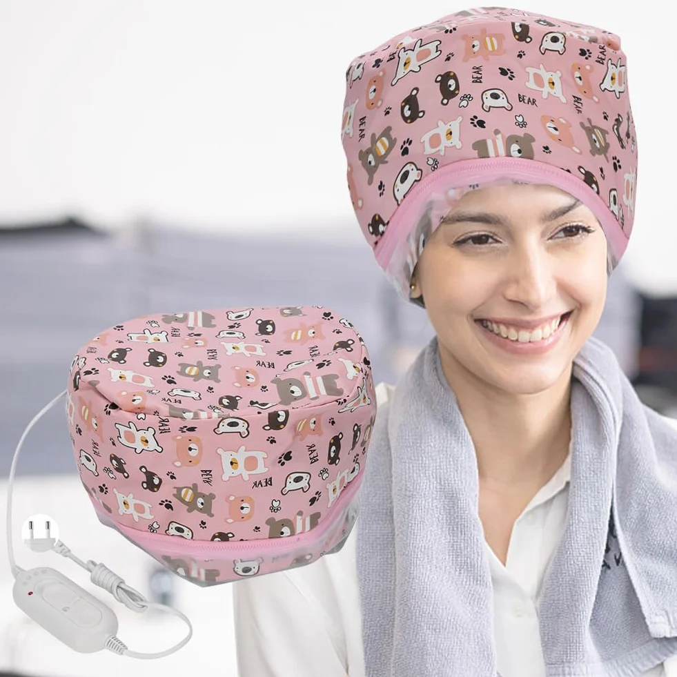 Bonnet chauffant pour cheveux avec traitement thermique à l'huile, chapeau amovible pour vaporisateur (UE)