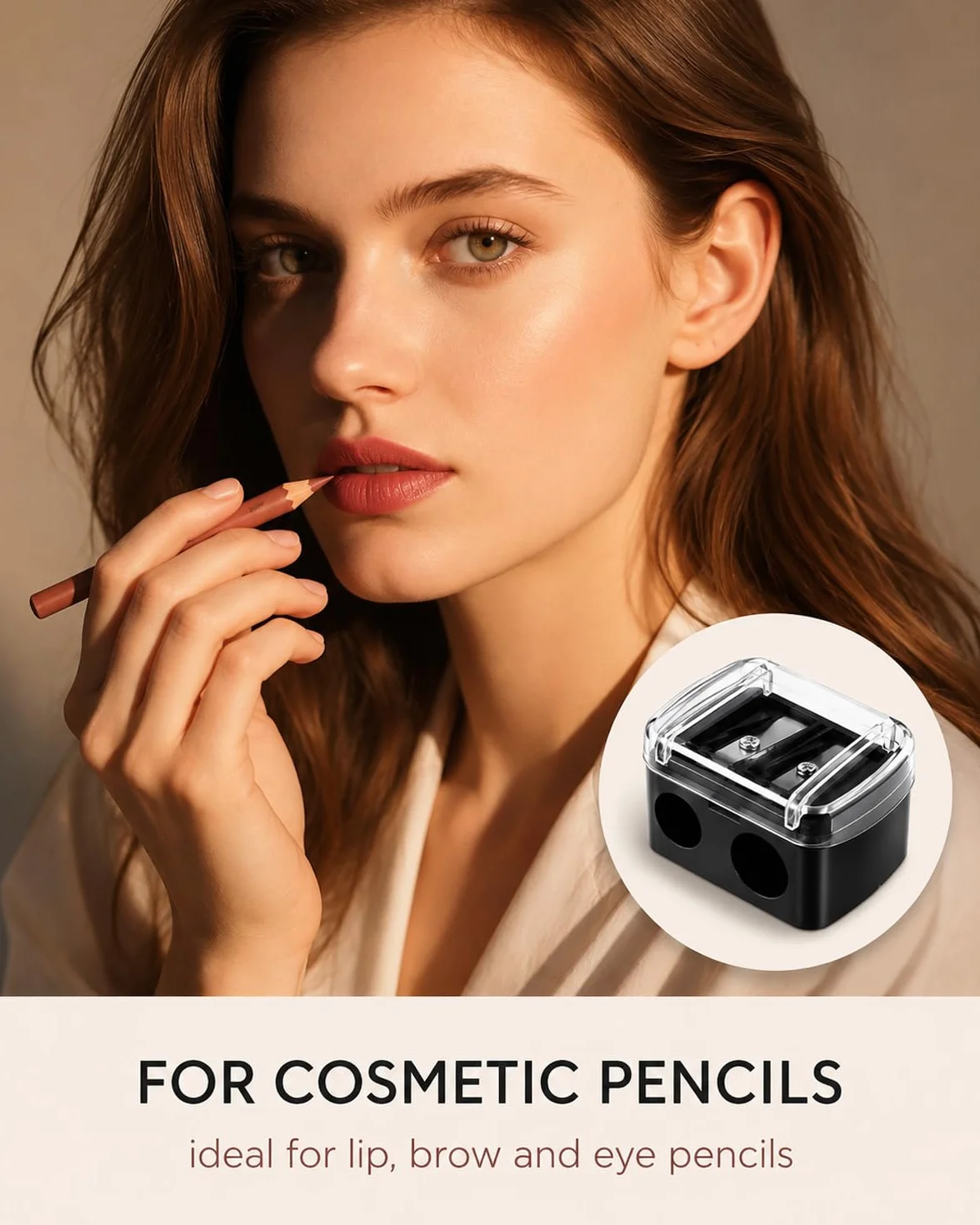 Taille-Crayons Maquillage Universel pour Crayons Cosmétiques, Sourcils, Lèvres, Eyeliner, Lames Précises, Compact