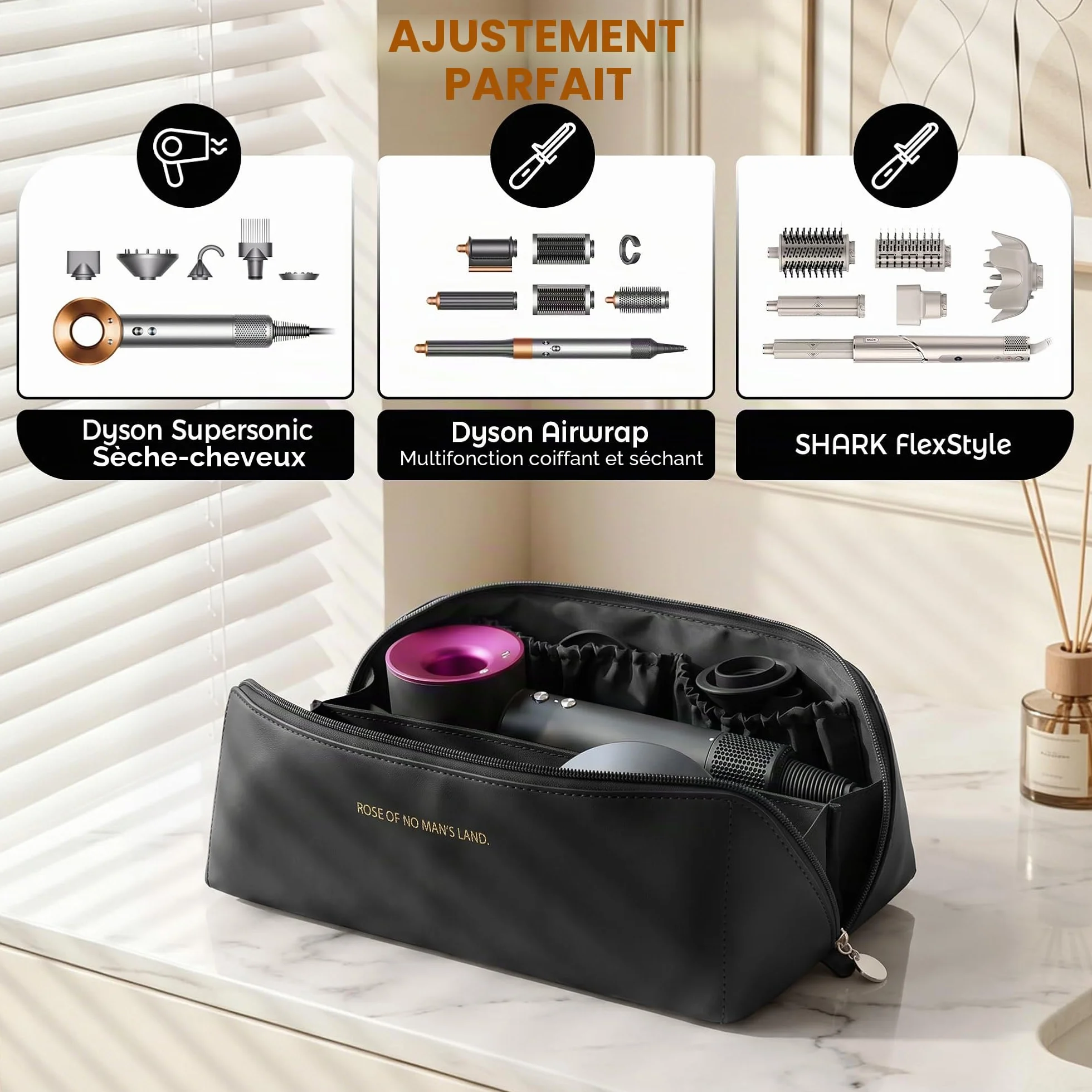 Rangement Dyson Airwrap, Sac de Voyage pour Dyson Airwrap Styler/Shark Flexstyle/Hair Curler, Étui Dyson Airwrap avec Grande Ouverture, Sac de Rangement de Voyage Portable