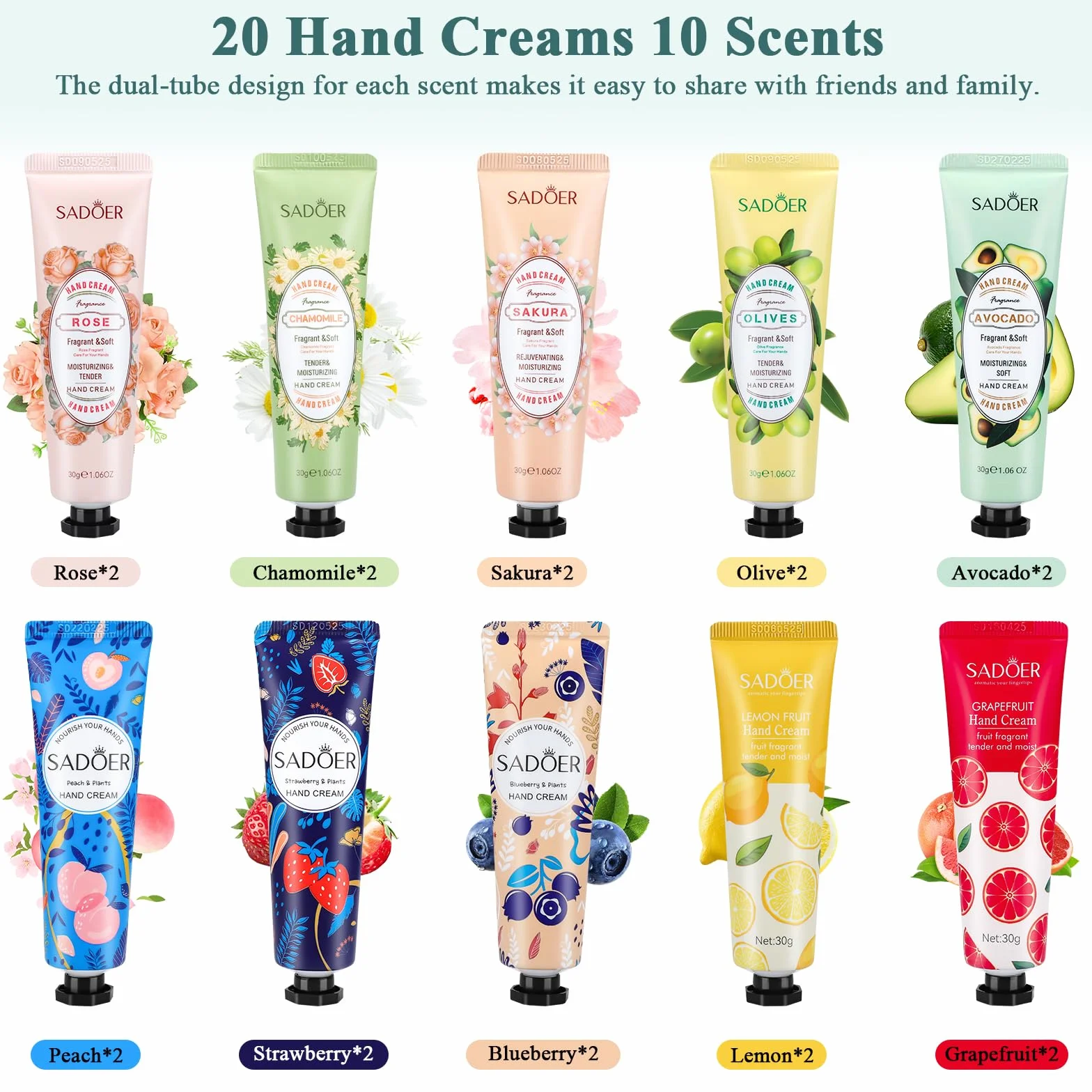 Coffret Crème Mains 20 Pièces 30g Mini Crèmes Mains 10 Parfums Cadeau Femme
