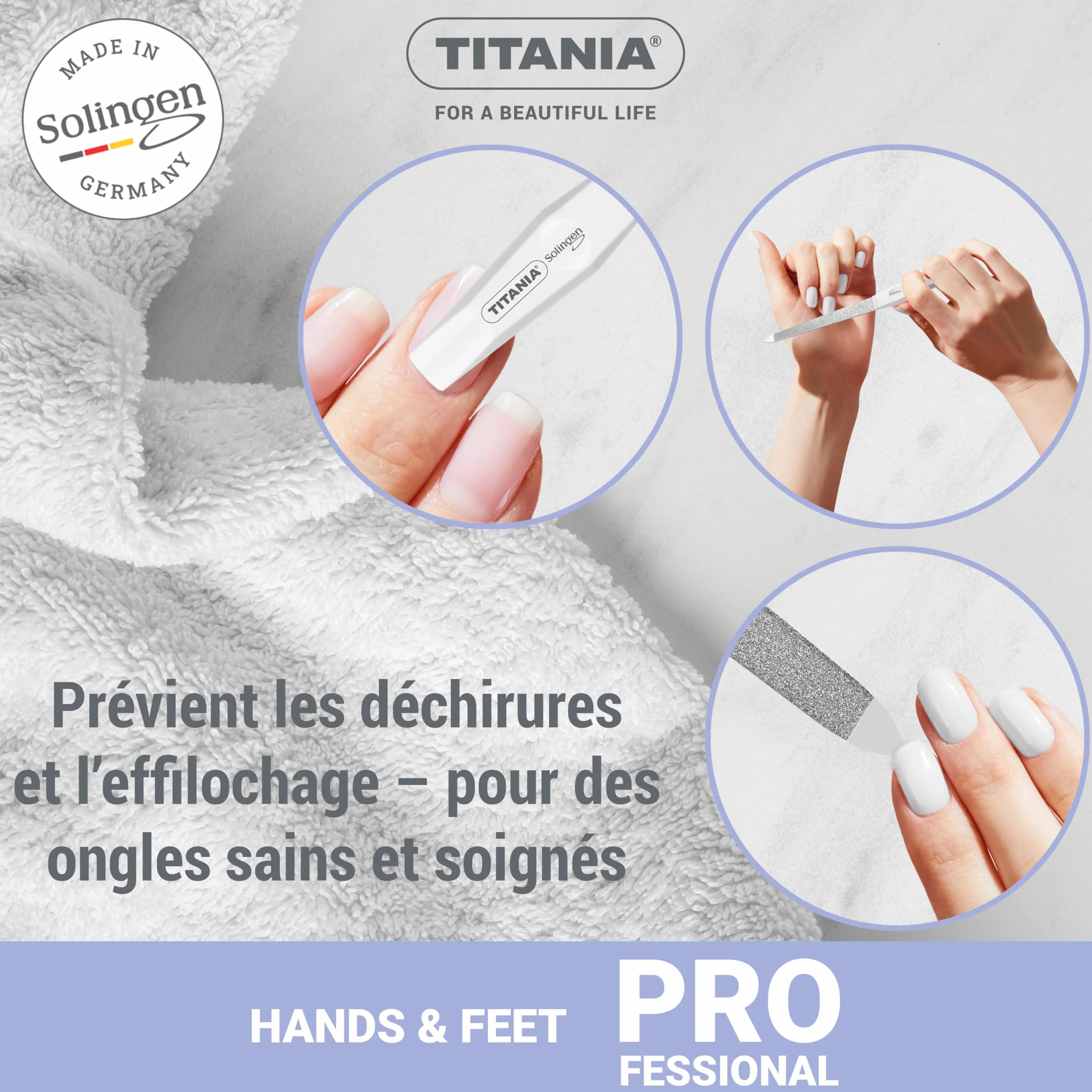 TITANIA Solingen Lot de 4 limes à ongles saphir 12/15/17/20 cm professionnelles manucure pédicure