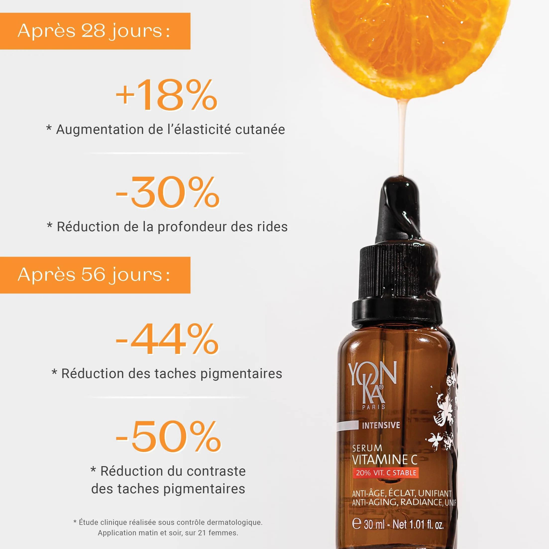 Yonka Sérum Vitamine C 30ml - Texture Huile - Anti-Âge, Éclat et Unifiant Illumine et Réduit les Taches - 20% de Vitamine C Stable - 99,9% d’Ingrédients d’Origine Naturelle
