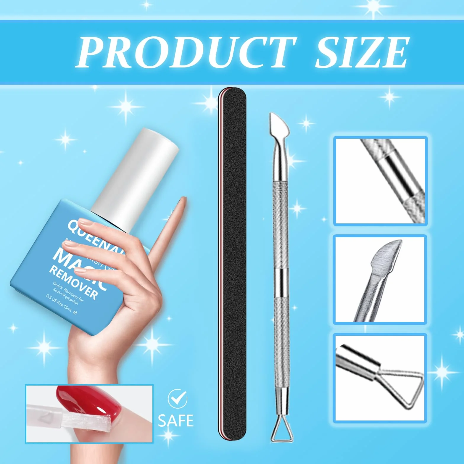 Dissolvant Vernis Semi Permanent 15ml 2 Pièces, Gel Nail Polish Remover avec Lime à Ongles et Pousse-cuticules