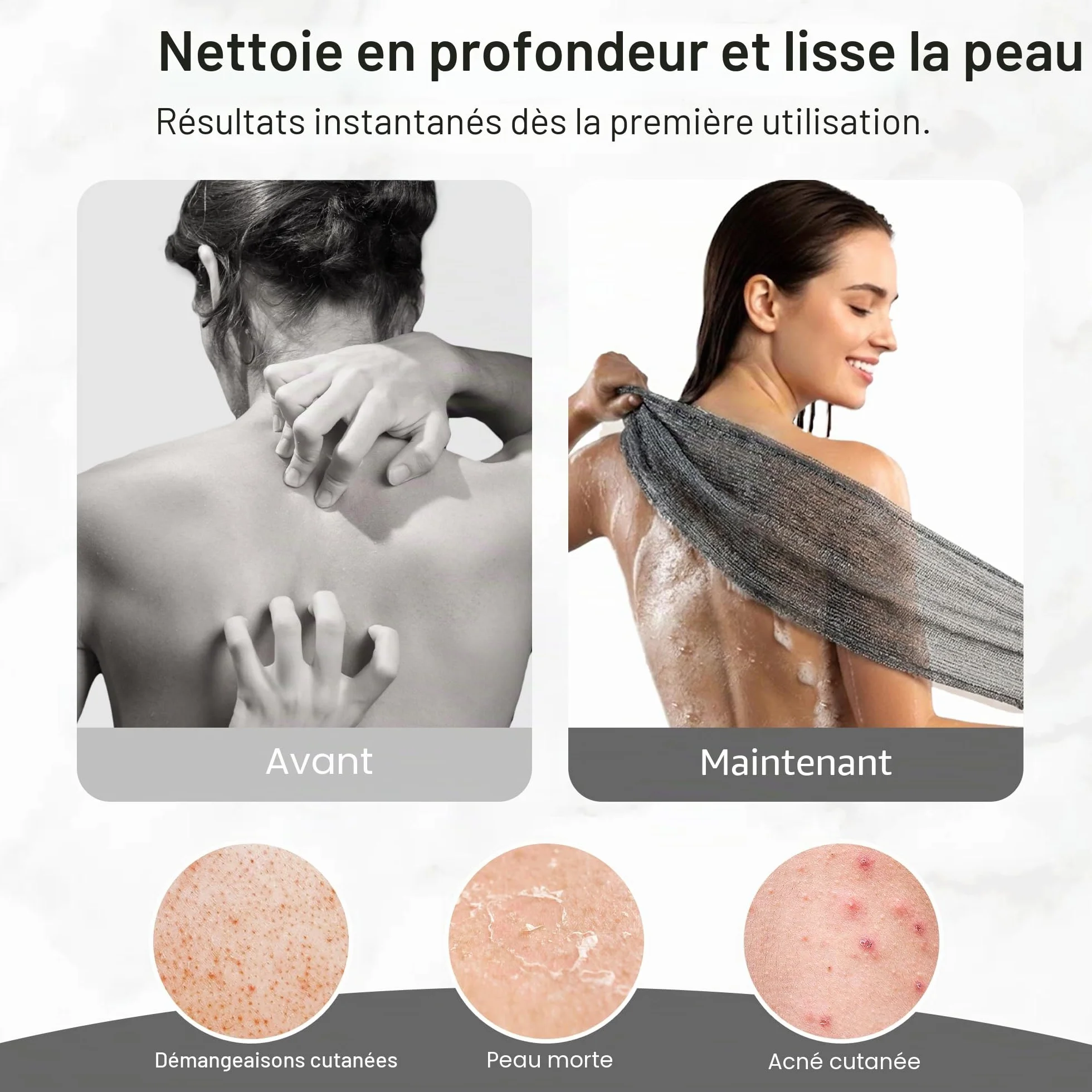Yiclick Lot de 3 débarbouillettes exfoliantes japonaises coréennes pour le dos douche bain corps éponge africaine luffa