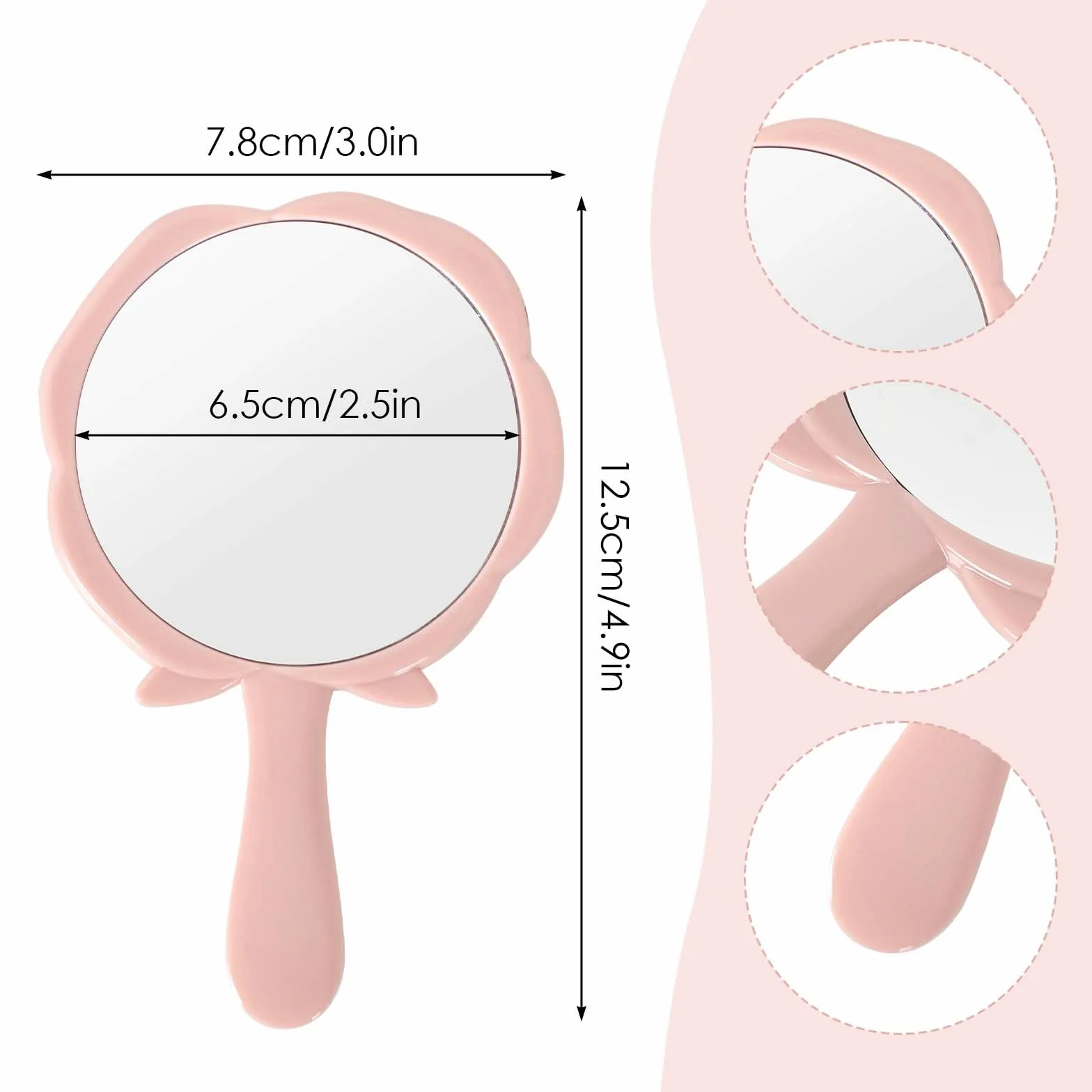 Miroir à Main Rose Portable avec Poignée pour Maquillage Voyages