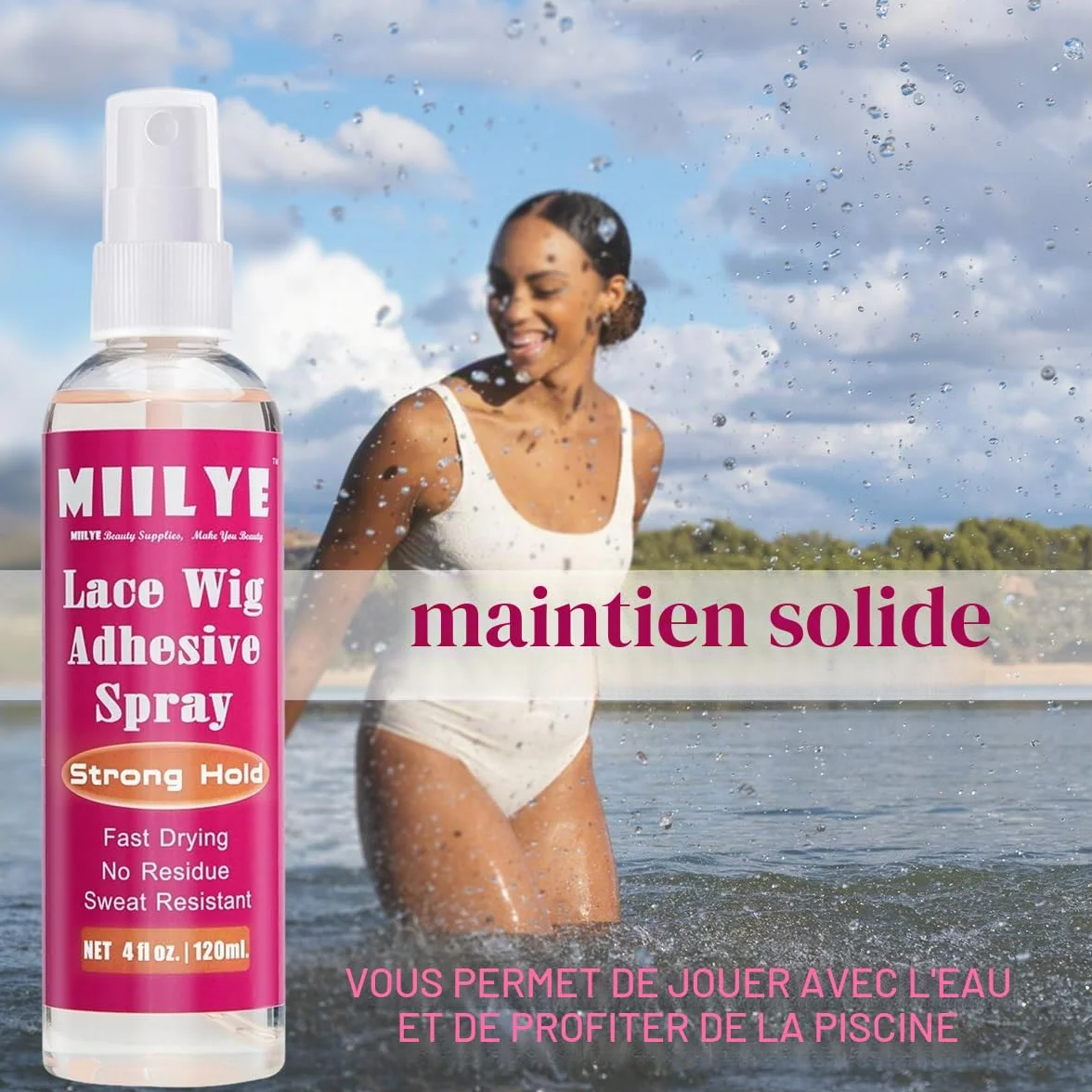 MIILYE Kit d'installation de perruque, 120 ml, spray adhésif pour perruques frontales, colle blanche, tenue forte sans couture, invisible