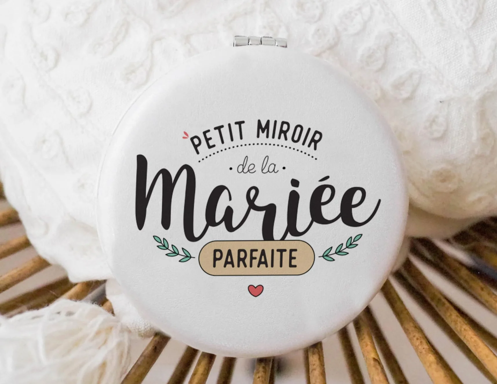 Miroir de Poche Double Face Marraine Parfaite avec Pochon Coton