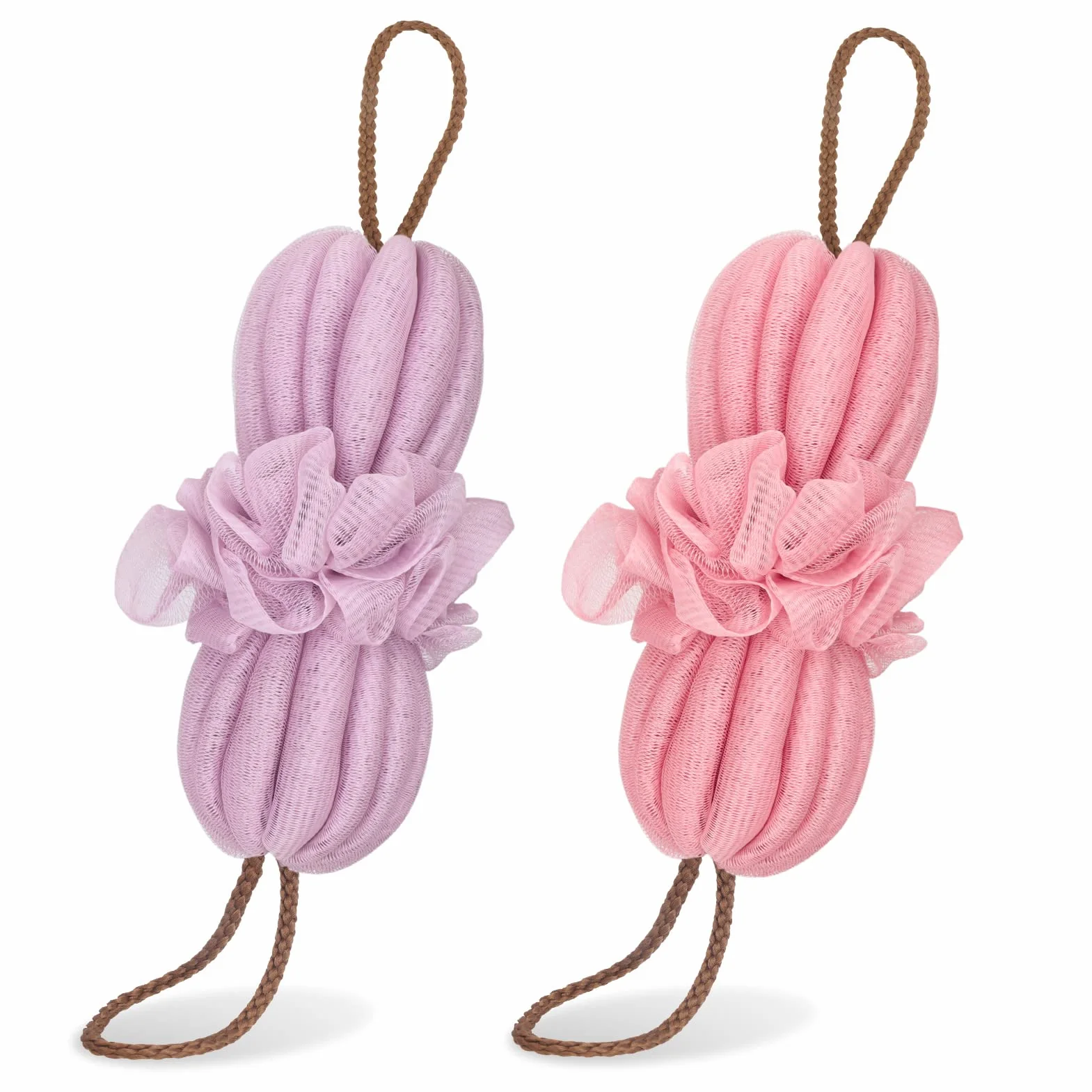 Toplive Maille Fine Fleurs de Bain Douche Long Éponge - Brosse à récurer le corps pour nettoyer et lisser la peau (Violet + Rose)