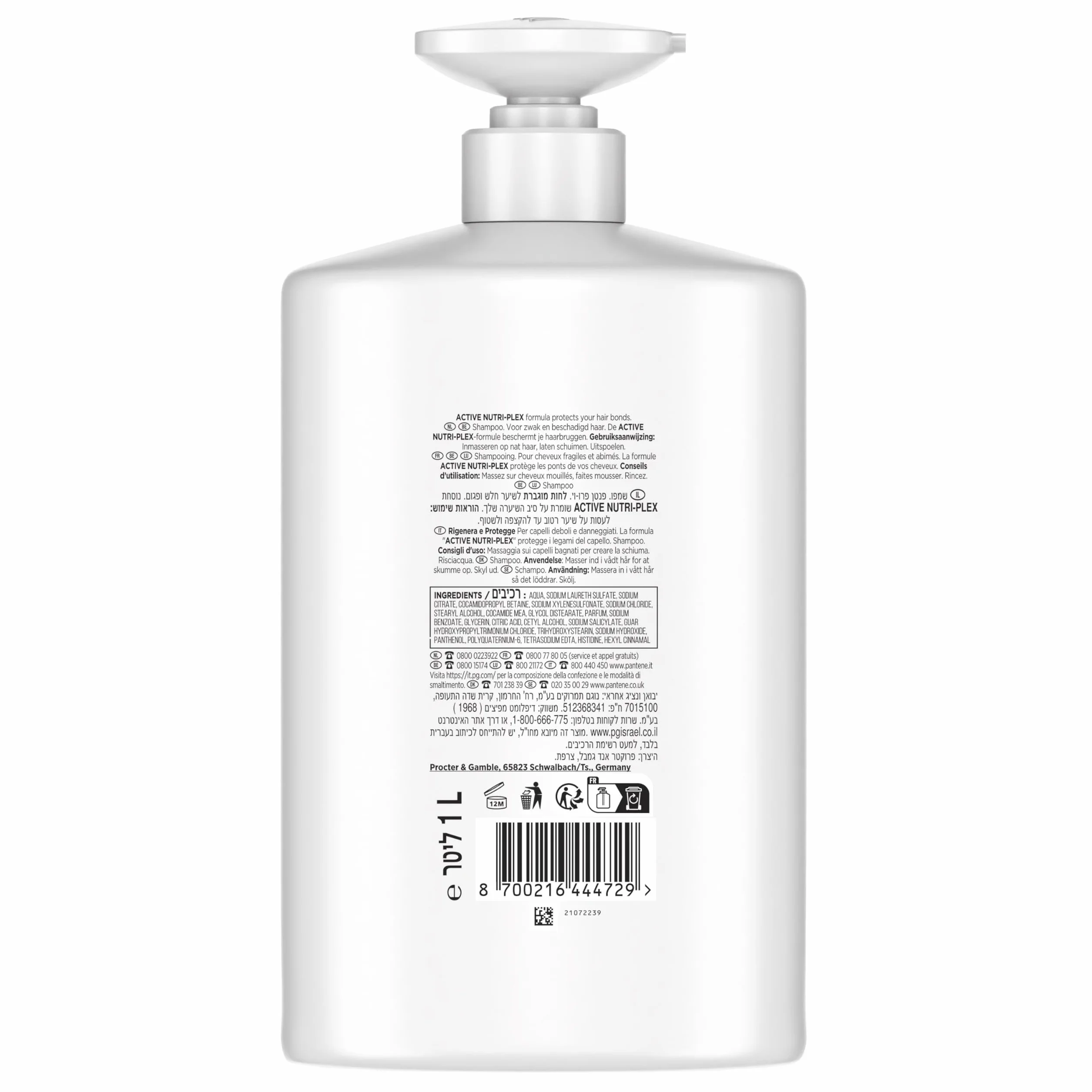 Pantene Pro-V Repair & Protect Shampooing 1000ml Pompe Cheveux Fragiles Secs Abîmés Sans Silicones