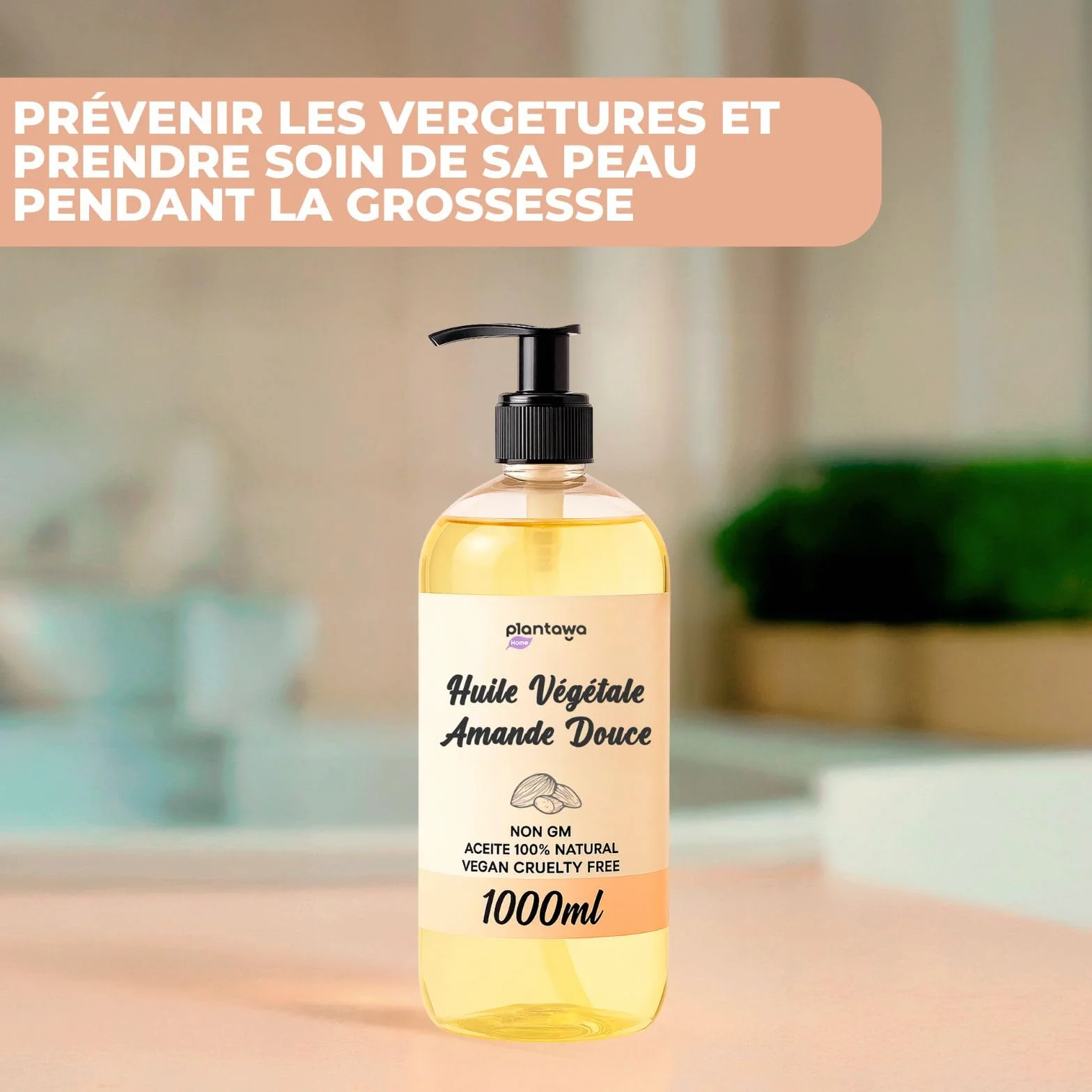 PLANTAWA Huile d'amande douce 1 l BIO avec dosificateur