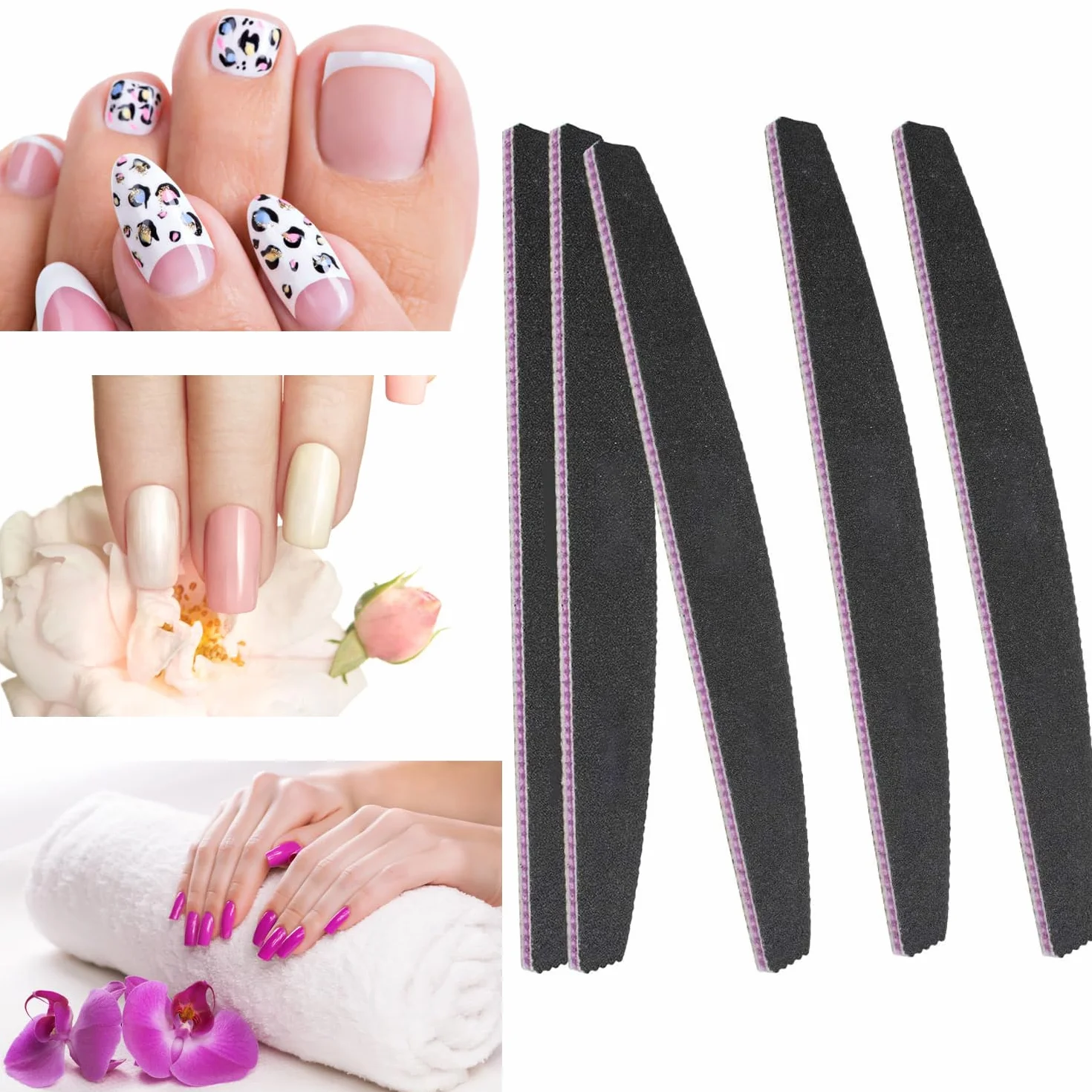 Lot de 10 Limes à Ongles 100/180 Double Face Lavable Professionnelles pour Manucure (Noir)