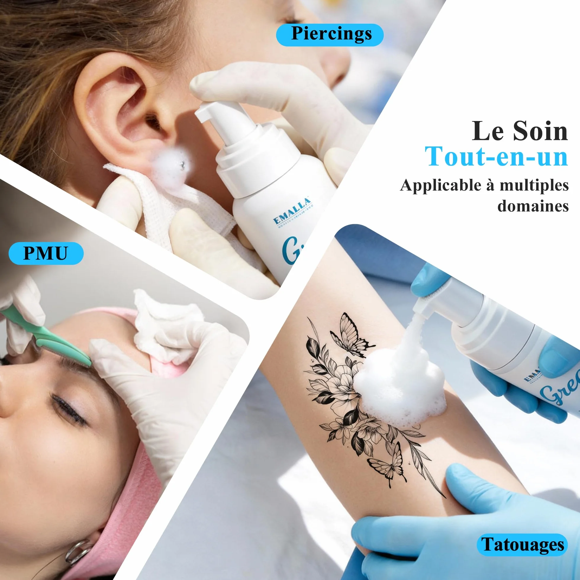 EMALLA GRECE Mousse de soin douce pour tatouage 150 ml sans savon aux extraits de plantes