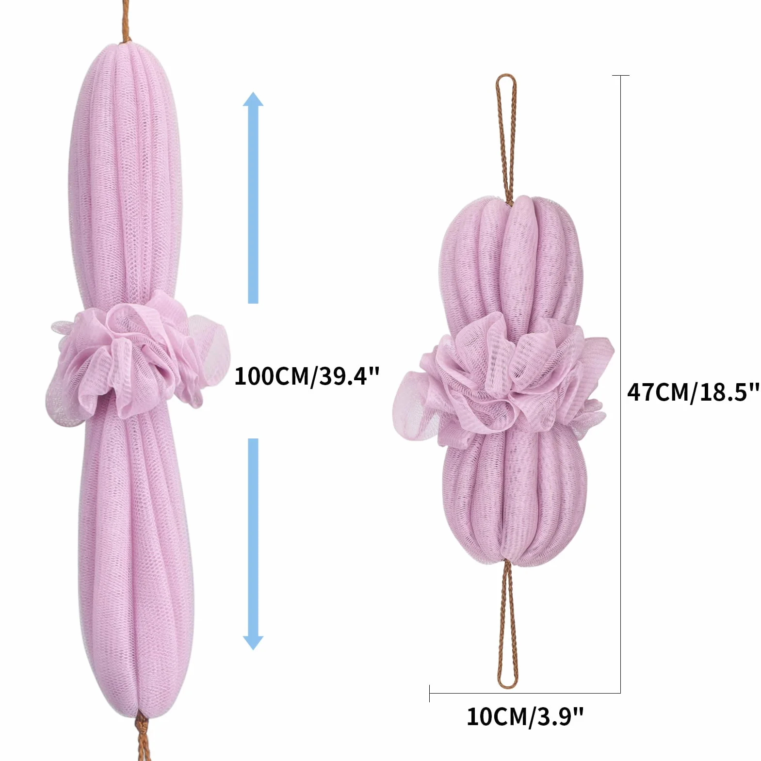 Toplive Maille Fine Fleurs de Bain Douche Long Éponge - Brosse à récurer le corps pour nettoyer et lisser la peau (Violet + Rose)