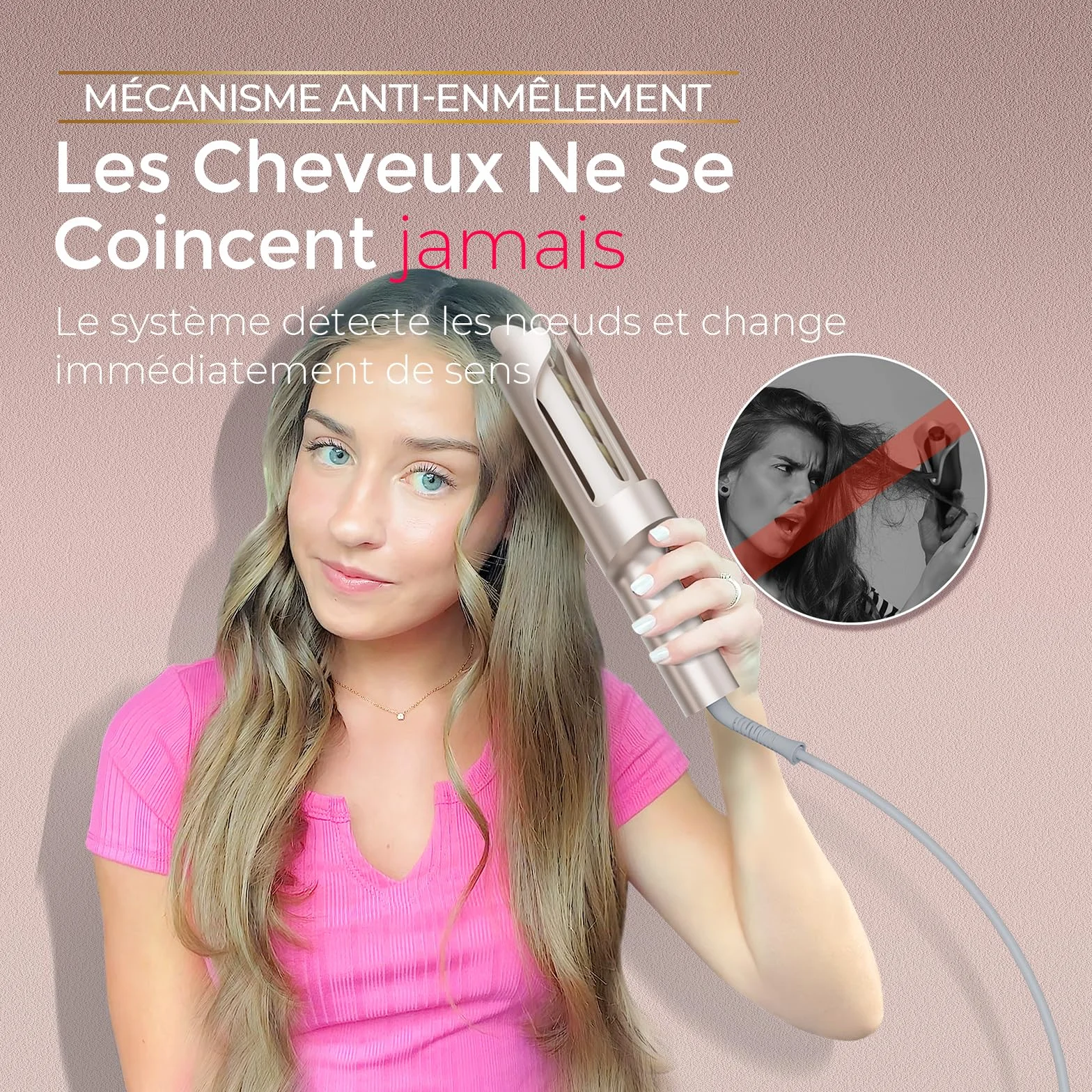 TYMO Curlpro Plus Fer à Friser Automatique Grandes Boucles 25 mm Cheveux Longs Anti-Brûlure Or
