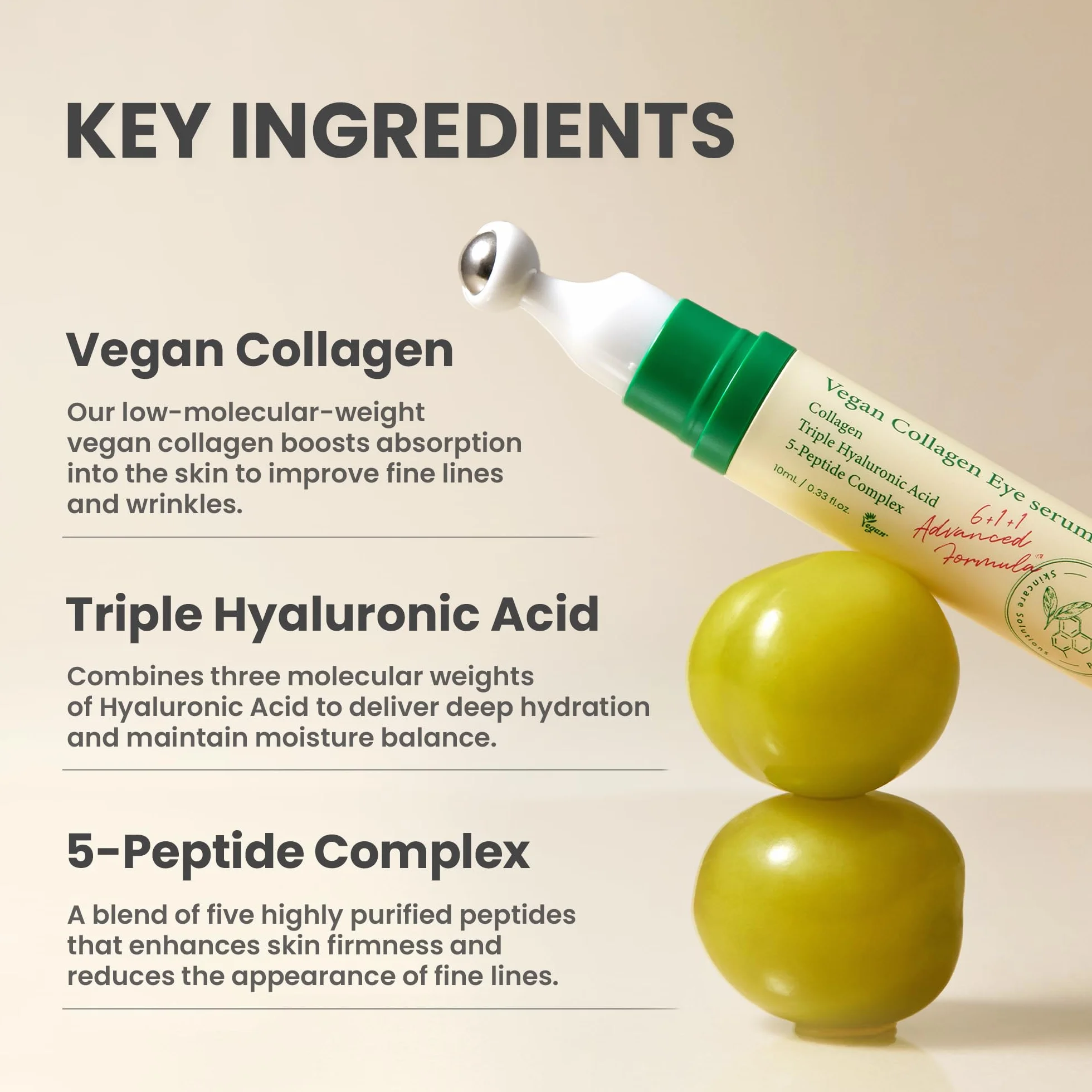 AXIS-Y Sérum Contour Des Yeux Au Collagène Végétalien Triple Acide Hyaluronique Et Peptide 0,33 Fl. Oz.