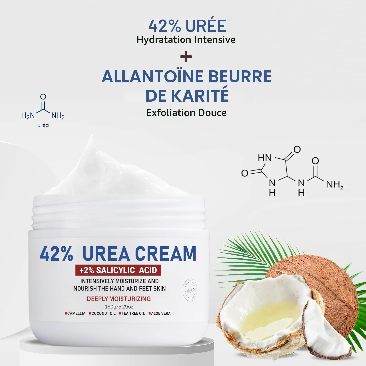 OUKEYA Crème d'Uree 42% Acide Salicylique 2% Pieds Mains Très Secs Abîmés Hydratante Réparatrice Intense