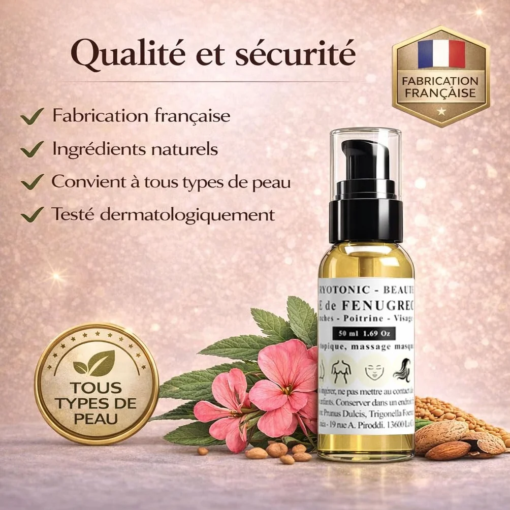 Huile de Fenugrec pour Poitrine, Fesses, Hanches, Cheveux | 100% naturelle, bio (50 ml)