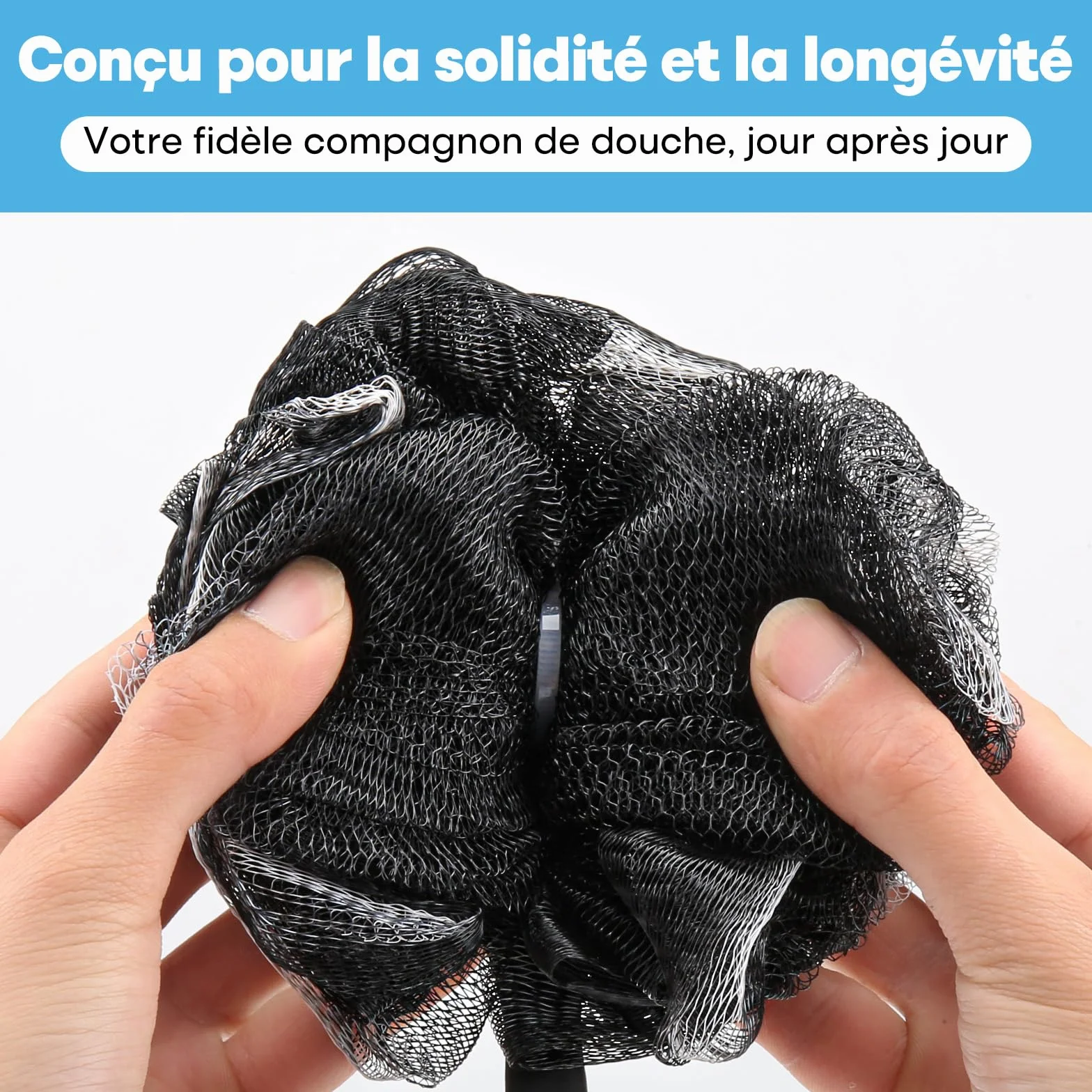 Brosse de douche Loofah avec manche charbon 2 pièces pour exfoliation dos