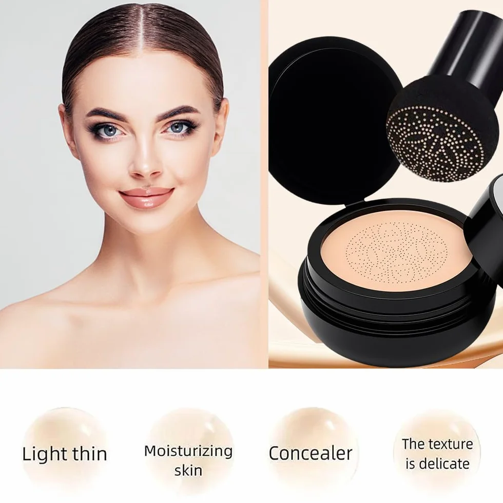 Crème CC Air Cushion Tête de Champignon Fond de Teint Cushion BB Maquillage Correcteur Visage et Cou Teint Uniforme Naturel