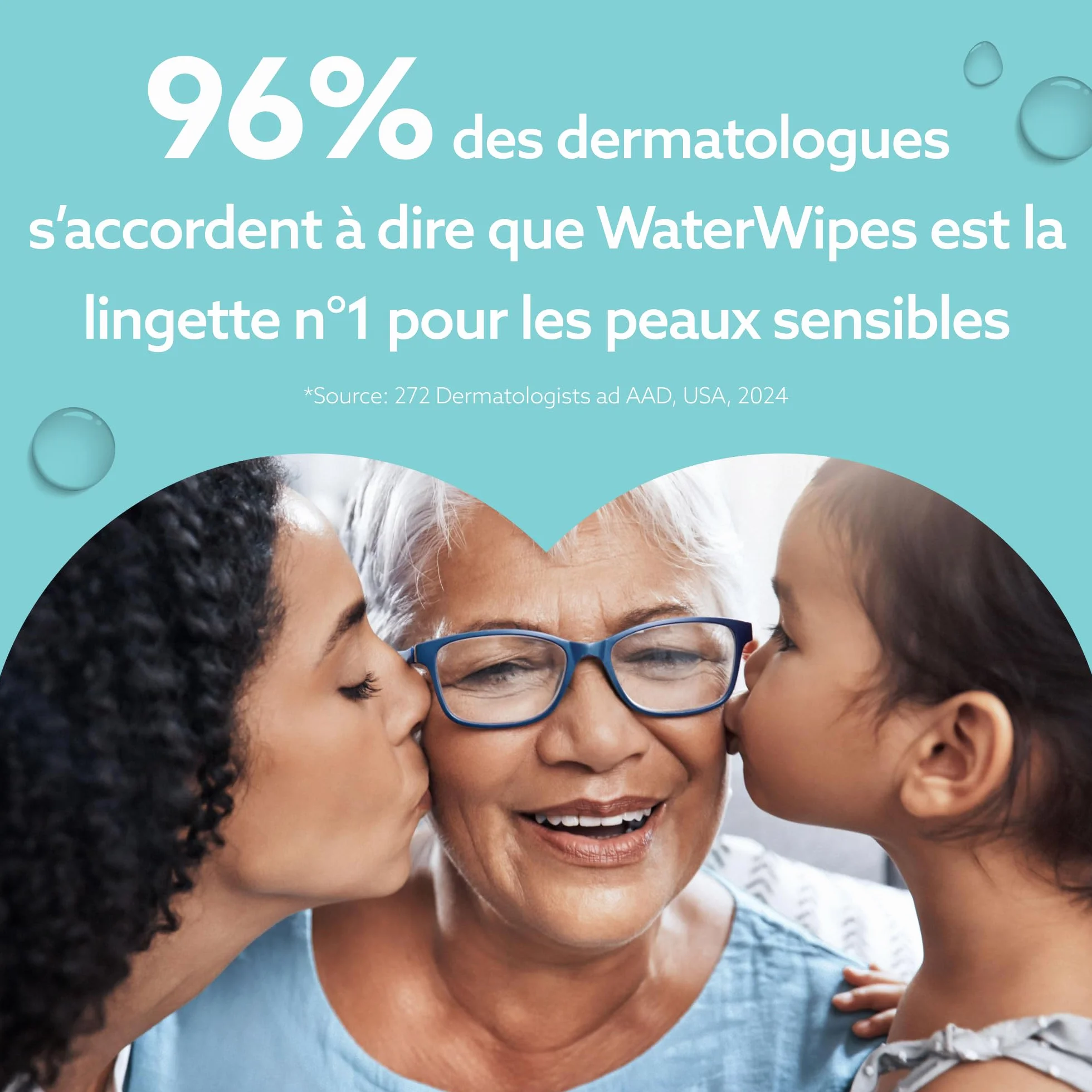 WaterWipes Sensitive+ Lingettes On The Go 224 unités 8 paquets 3-en-1 nettoie soigne protège 99,9% d'eau non parfumées