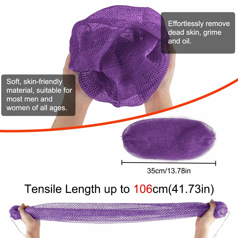 Filet de Douche Africain Exfoliant, Éponge de Gommage Corps Nylon Séchage Rapide, 2 Pièces Rose Clair Violet Foncé