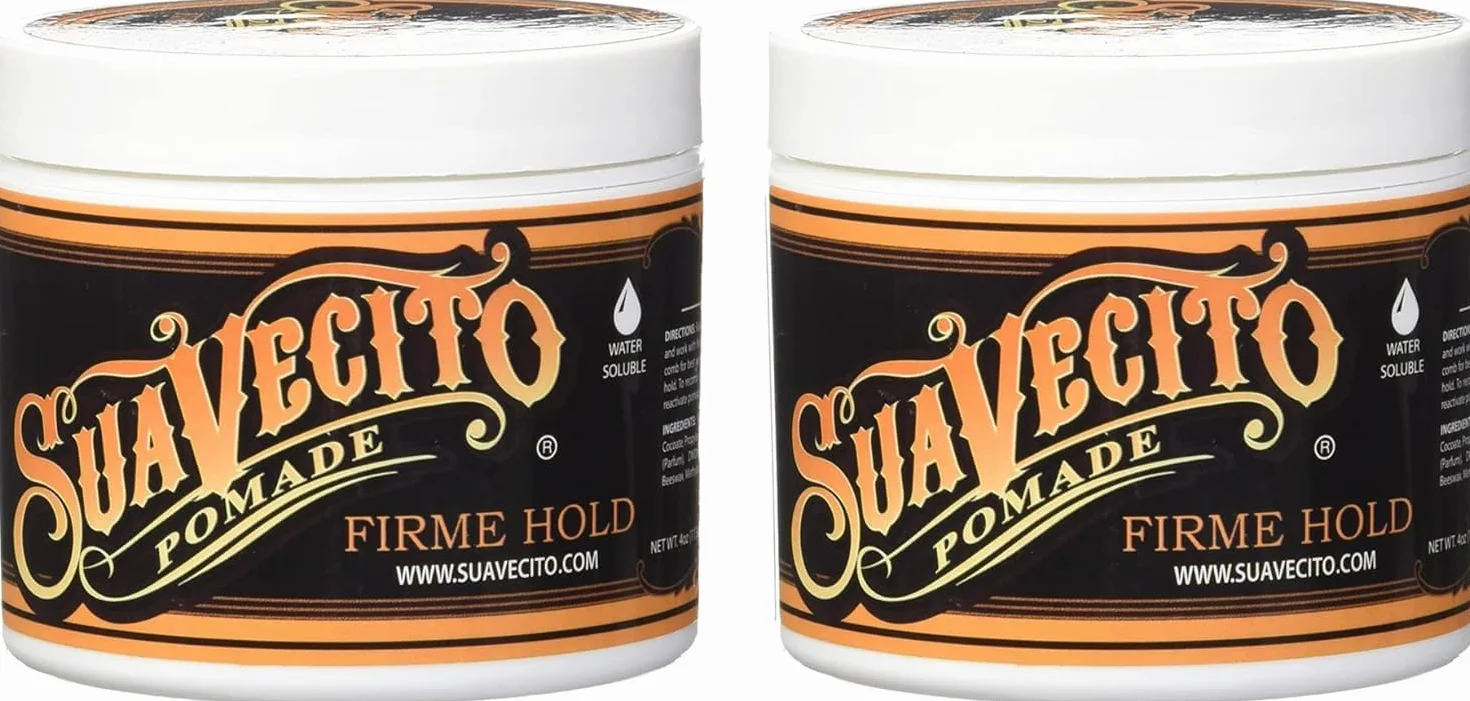 Suavecito Pommade Firme Strong Hold, Pommade à Tenue Forte Pour Hommes, Cire à Base d'Eau d'un Éclat Moyen, Gel Capillaire sans Résidus, 4oz/113g x 2