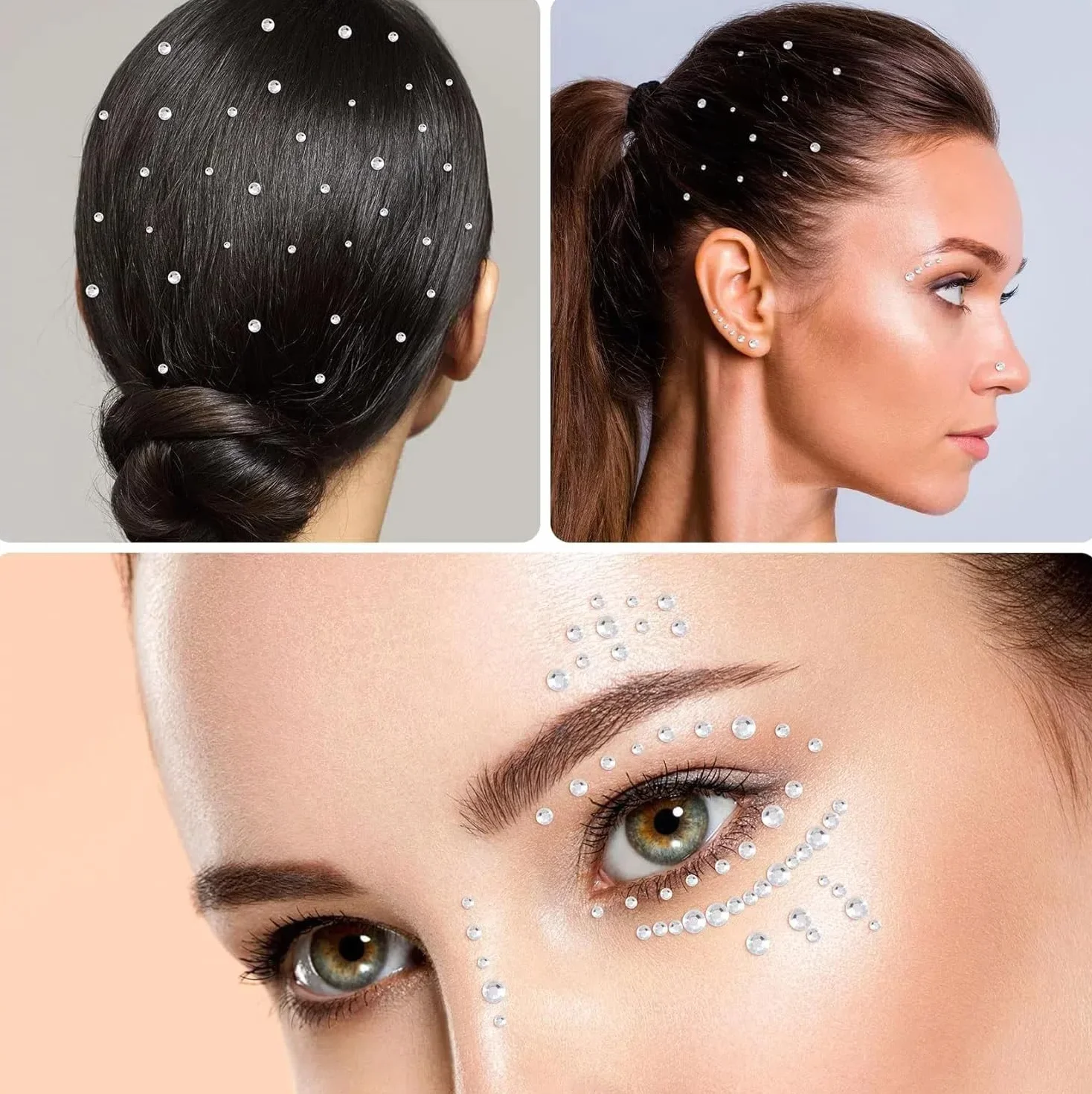 Strass Autocollant Visage Adhésif Rond Festival Maquillage Yeux Ongles Corps DIY Décoration Carnaval