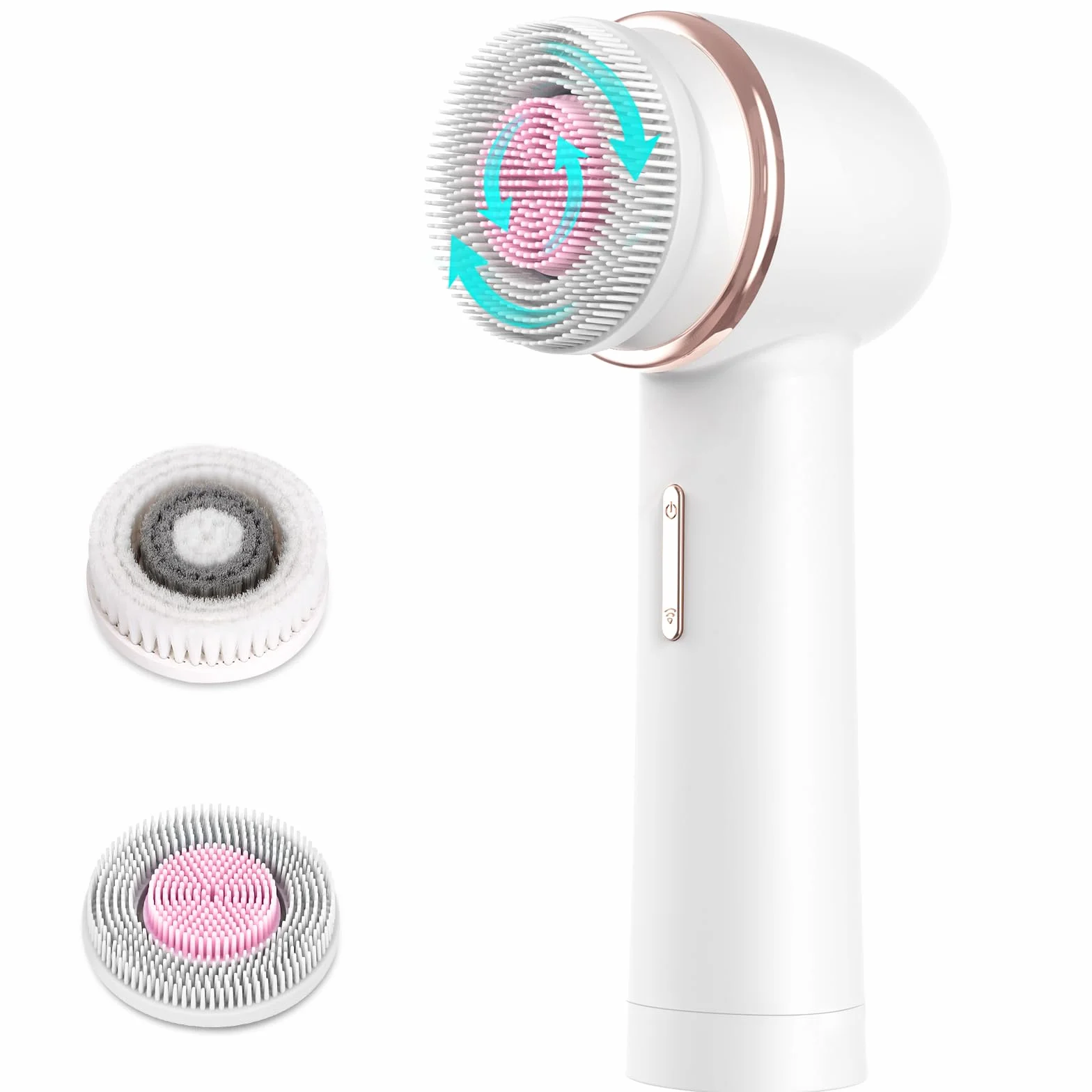 MYCARBON Brosse Nettoyante Visage Électrique Microcirculation Bidirectionnelle IPX7 Étanche 2 Vitesses Brosse Exfoliante Visage Silicone Brosse Rotative pour Nettoyer Le Visage en Profondeur, Blanc
