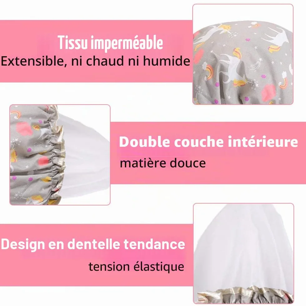 Bonnet de Douche Imperméable 4 Pièces Réutilisables Licorne, Accessoire Cheveux pour Femmes Filles Spa Salon