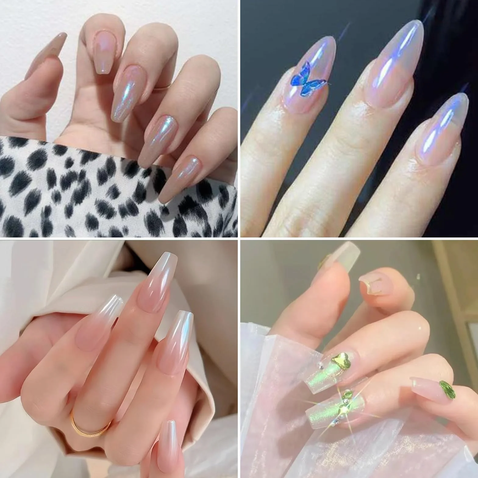 Poudre Chrome Ongle 4 Boîtes, Perles Nail Art Effet Miroir