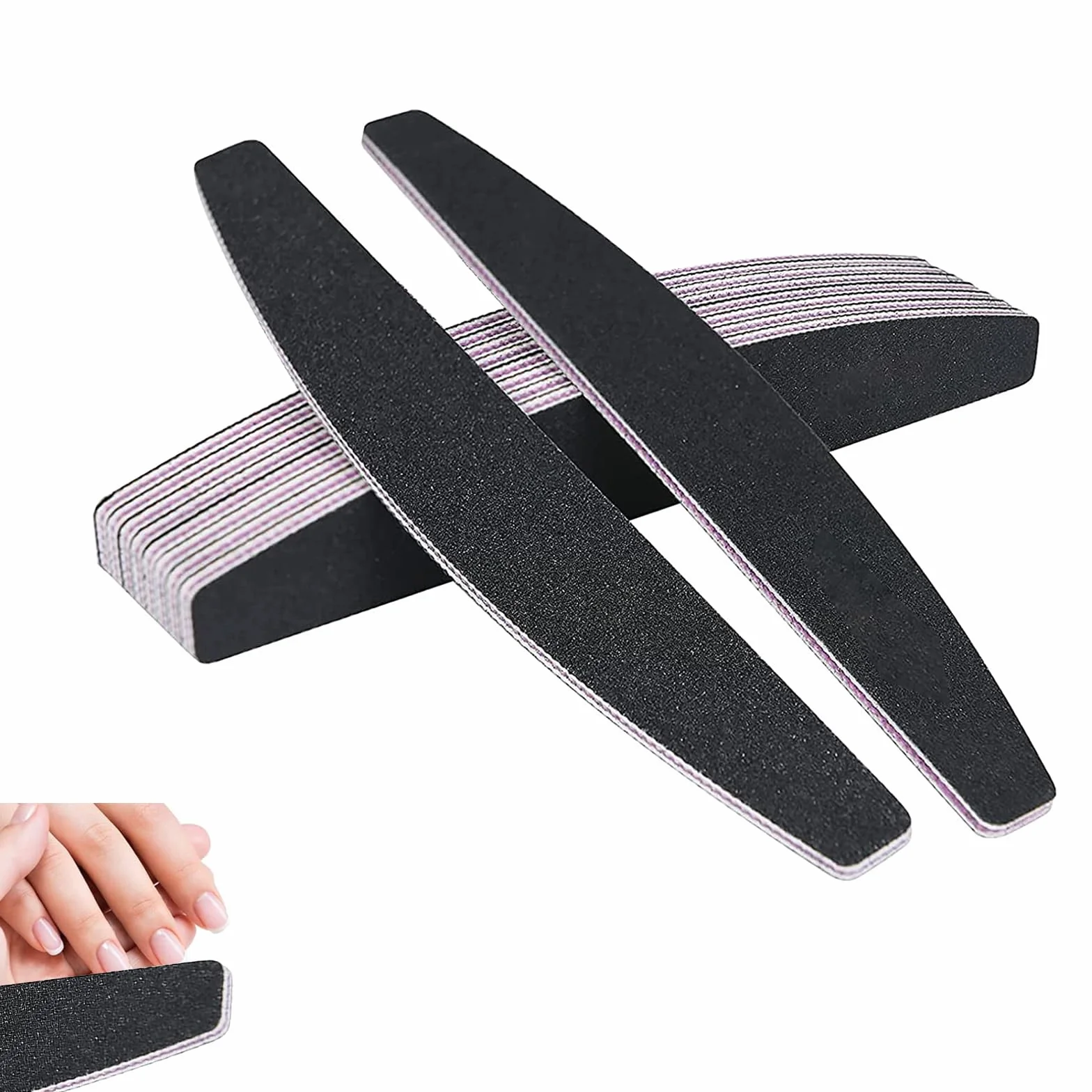 Lot de 10 Limes à Ongles 100/180 Double Face Lavable Professionnelles pour Manucure (Noir)
