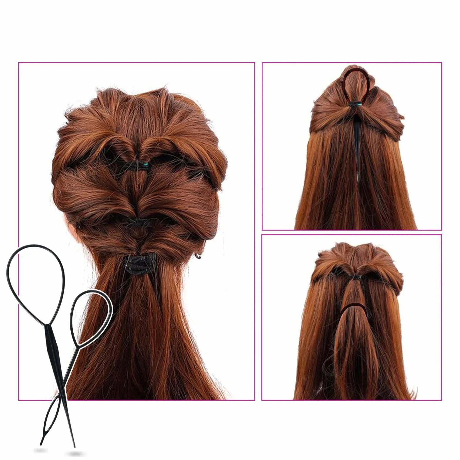 Sularpek Outil de Queue de Cheveux, 2pcs Tresse Coiffure Accessoires pour Femmes et Filles Noir