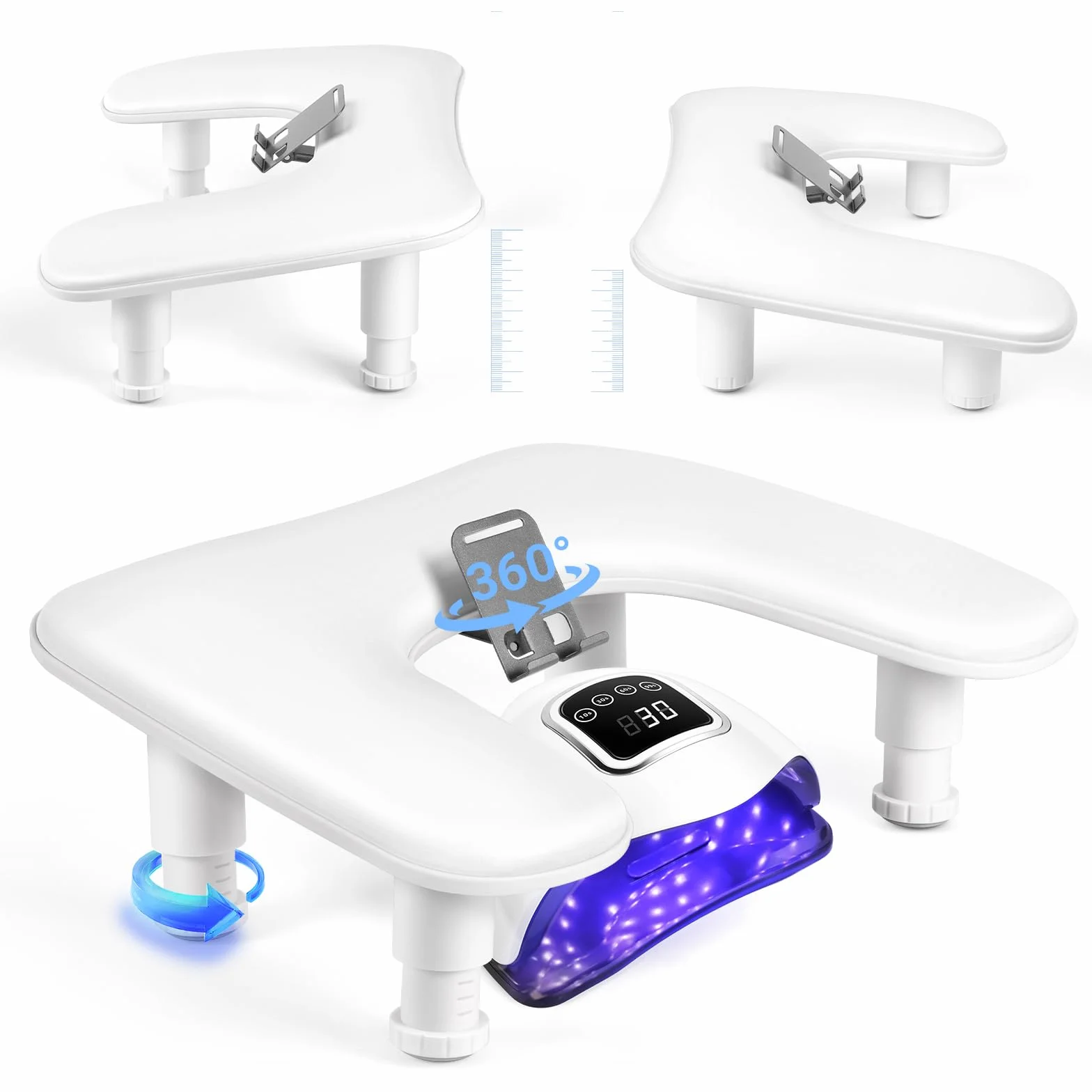 Coussin Manucure Repose Main: Hauteur Réglable Repose Main Manucure avec Support pour Téléphone - Revêtement Confortable en Cuir pu Repose Main Ongle pour Professionnels Maison Salon - Blanc