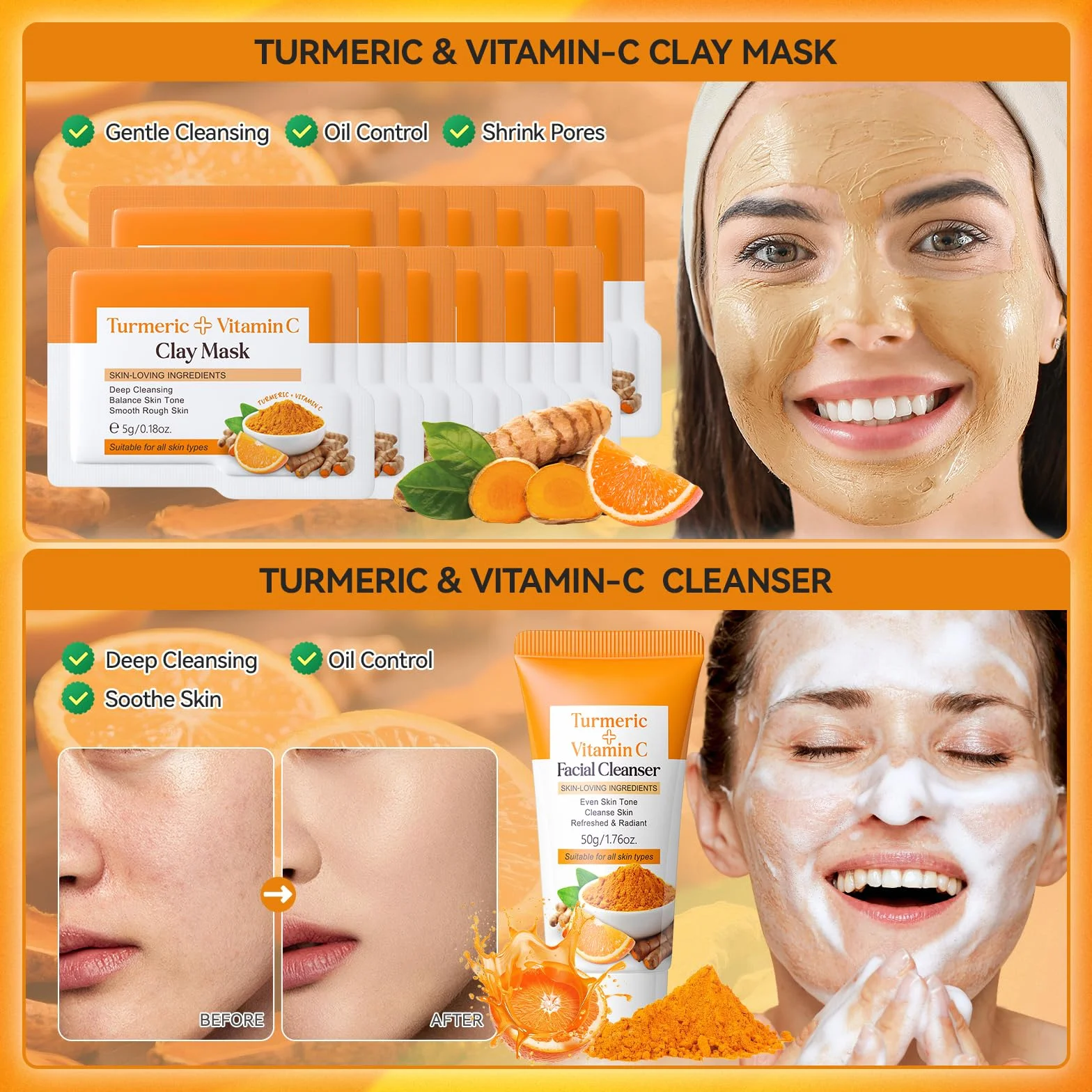 Curcuma & Vitamine C Skincare Set 21 Pièces Coffret Soin Femme