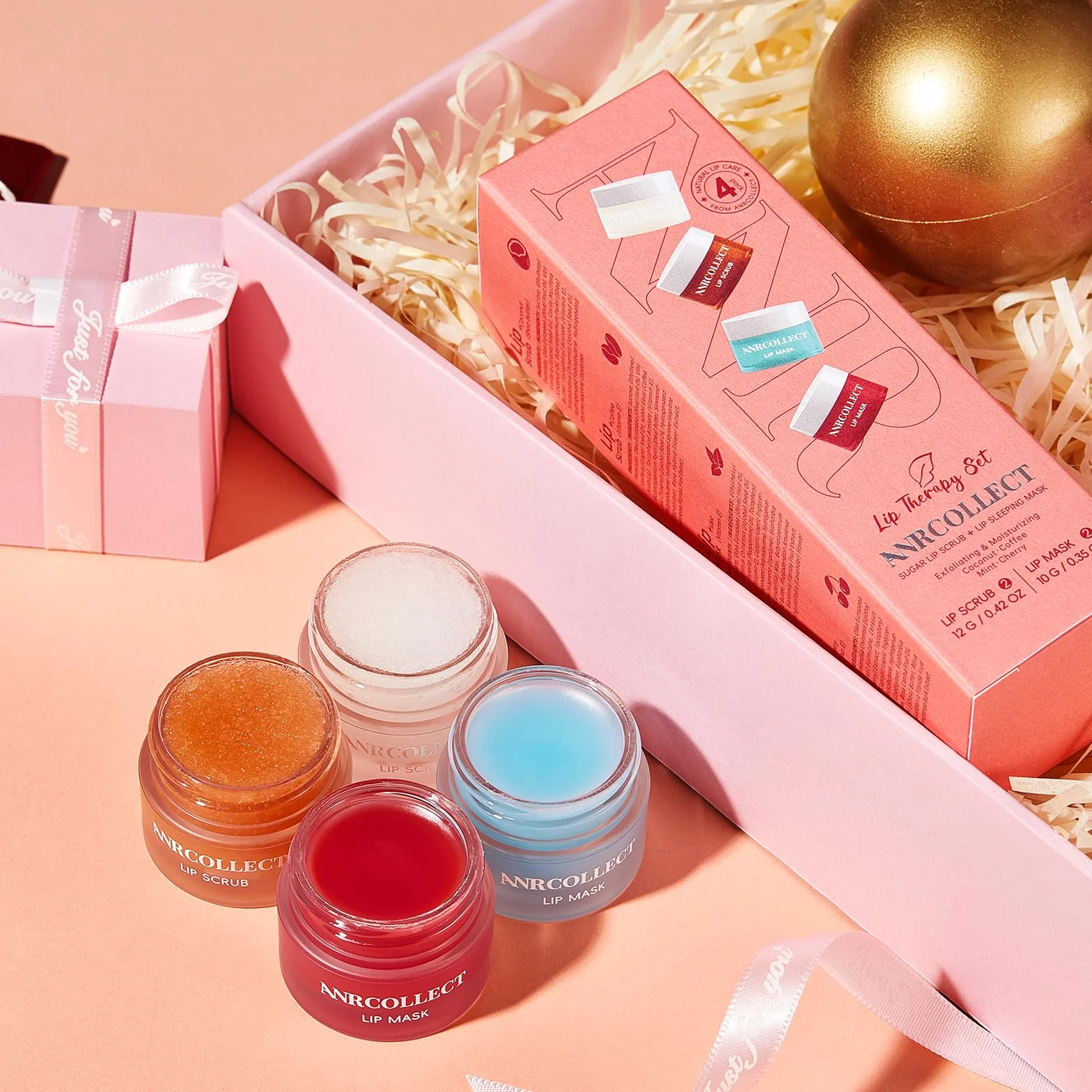 ANRCOLLECT Lot de 4 gommages et masques pour lèvres, hydratation intense lèvres sèches gercées