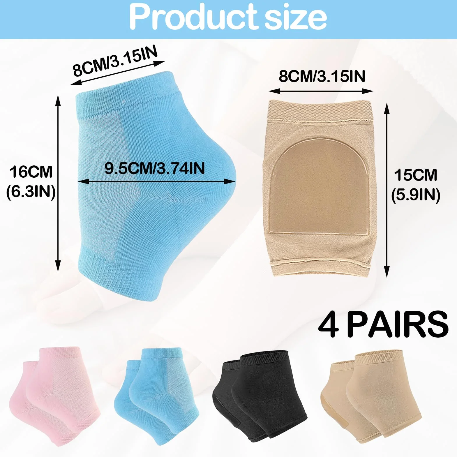Chaussettes Hydratantes Silicone 4pair Peaux Soulager Douleurs Talon Hommes Femmes