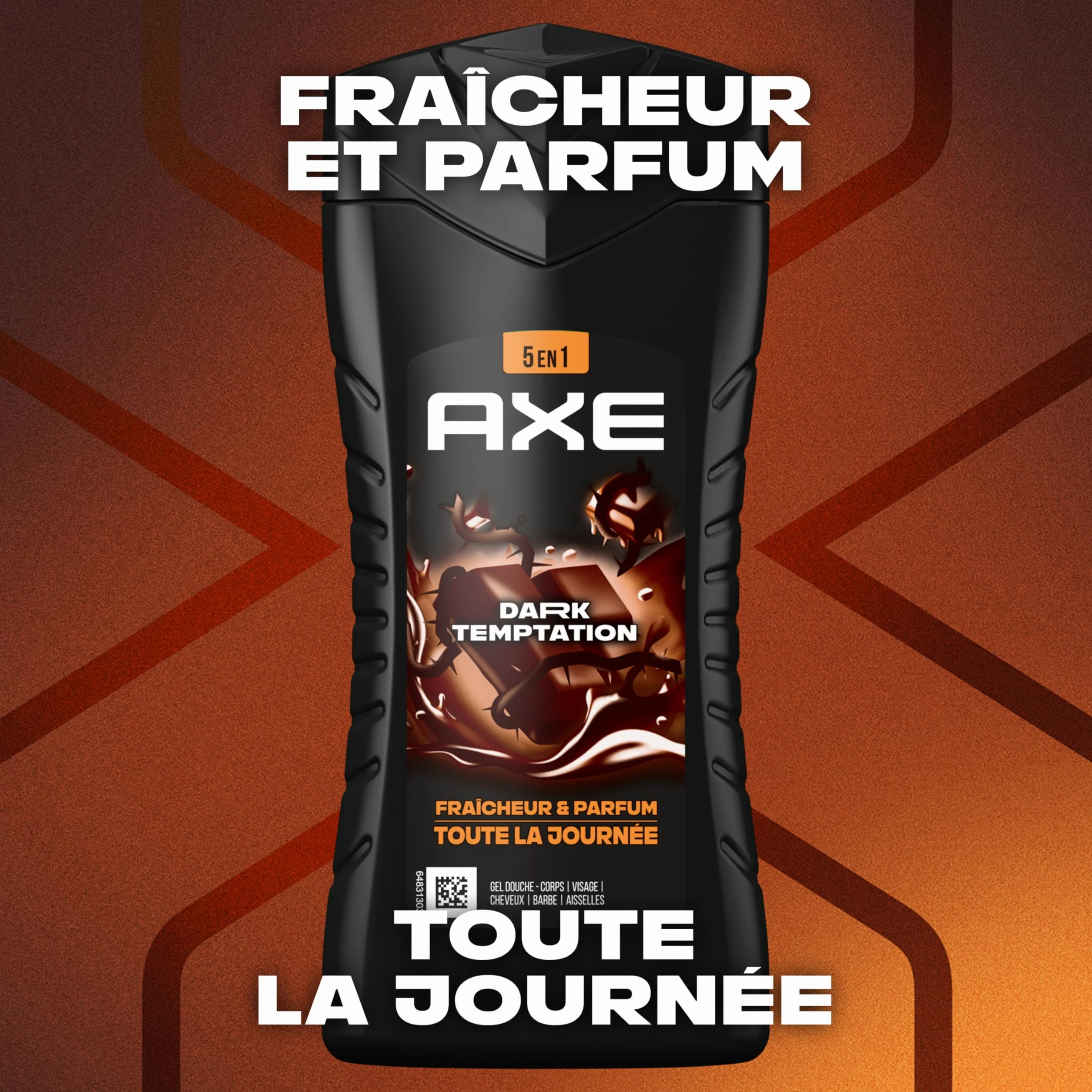 AXE Gel Douche Homme Dark Temptation 5en1 Édition FIFA™ 24h Hydratant 87% Ingrédients Naturels Parfum Chocolat Lot de 2x250ml