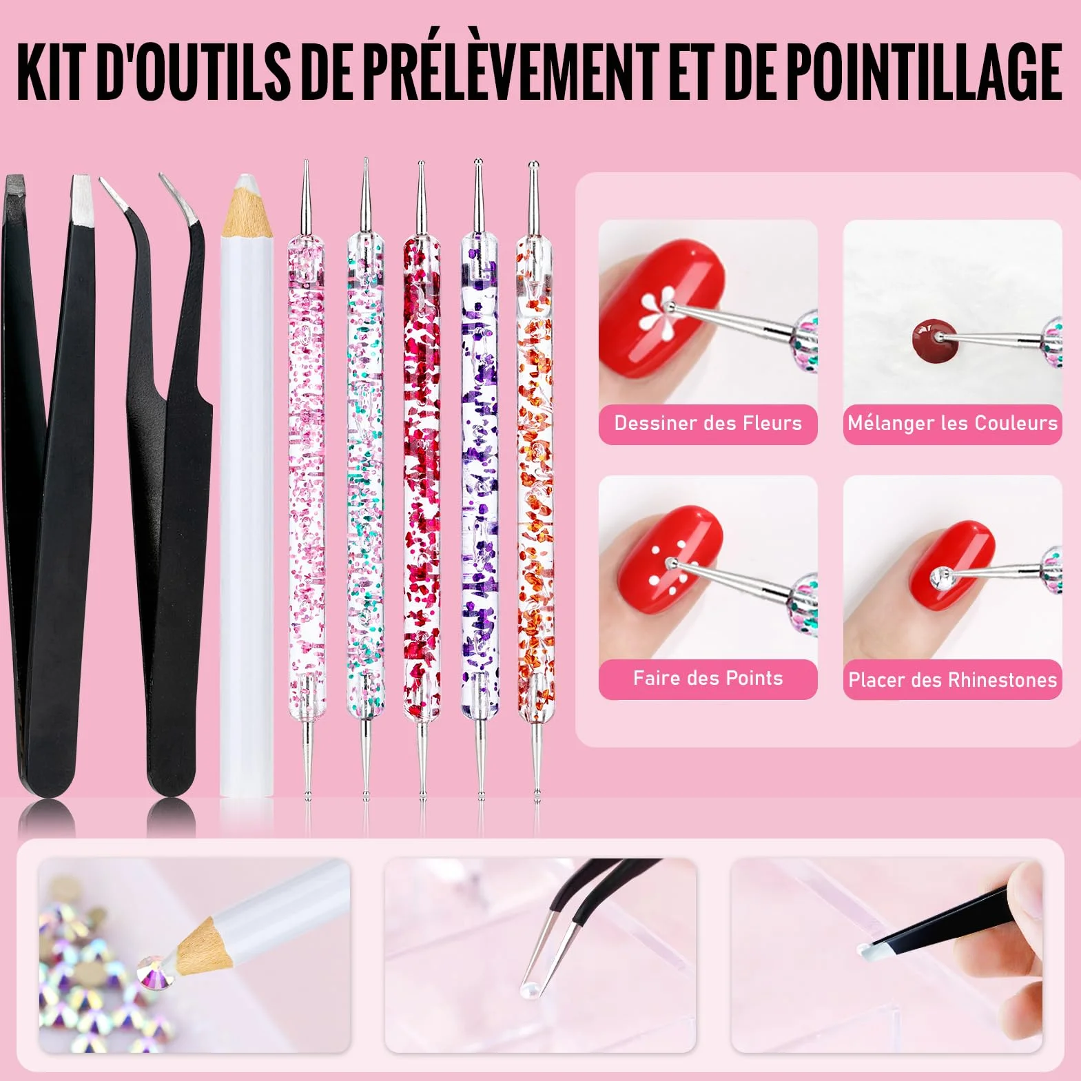 7159pcs visage gemme yeux bijoux strass couleur dos plat perles blanches beiges avec pinces maquillage manucure
