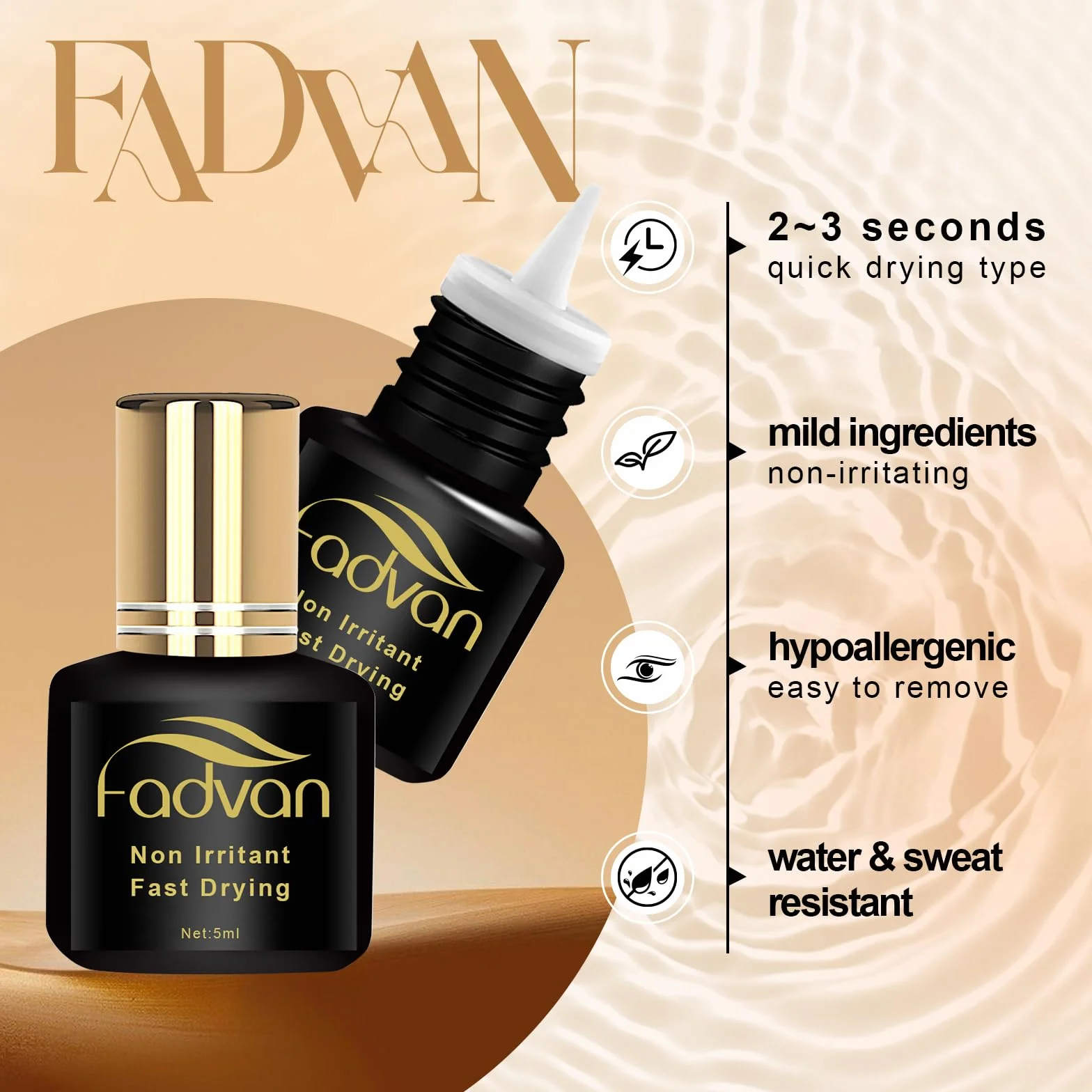 FADVAN Colle Extension de Cils Adhésif Hypoallergénique Séchage Rapide 5ML