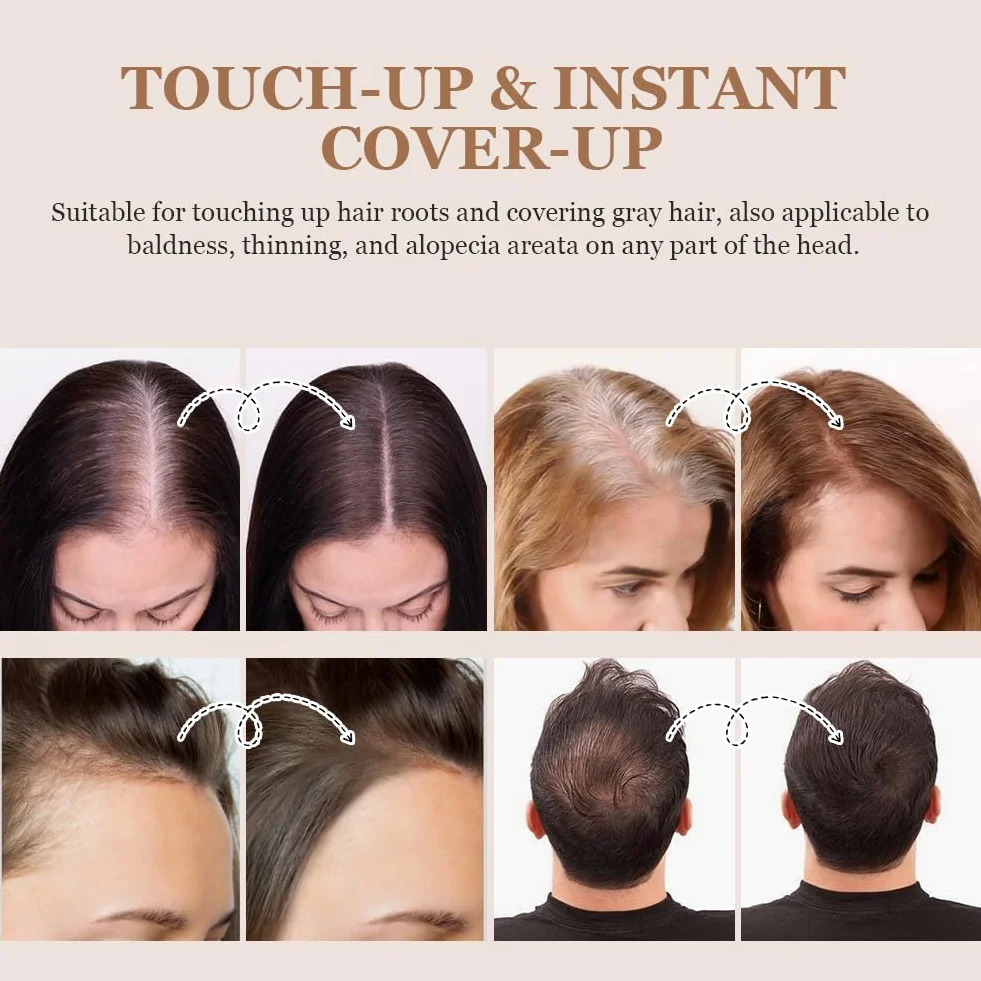 Poudre de Retouche Racines Cheveux 4g, Brun Grisâtre, Résistante à l'Eau, Cache les Zones Clairsemées