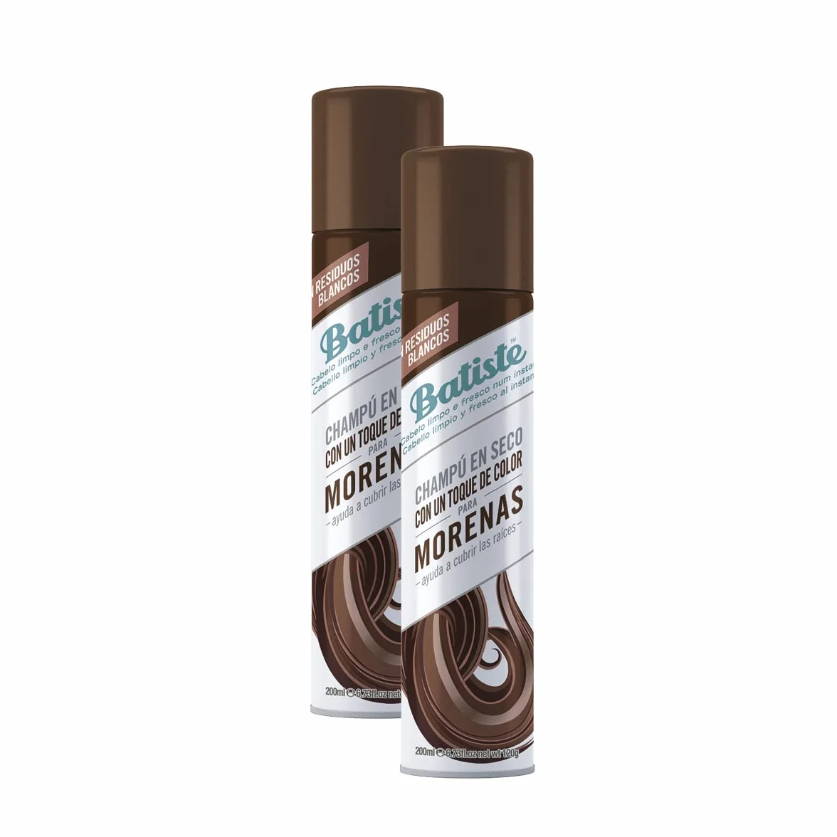 Batiste Shampooing Sec Brunette Shampooing Sec pour Cheveux Noirs Shampooing Sans Sulfate Shampooing Vegan et Respectueux de l'environnement Bergamote, Pêche Blanche et Vanille, 2 x 200 ml