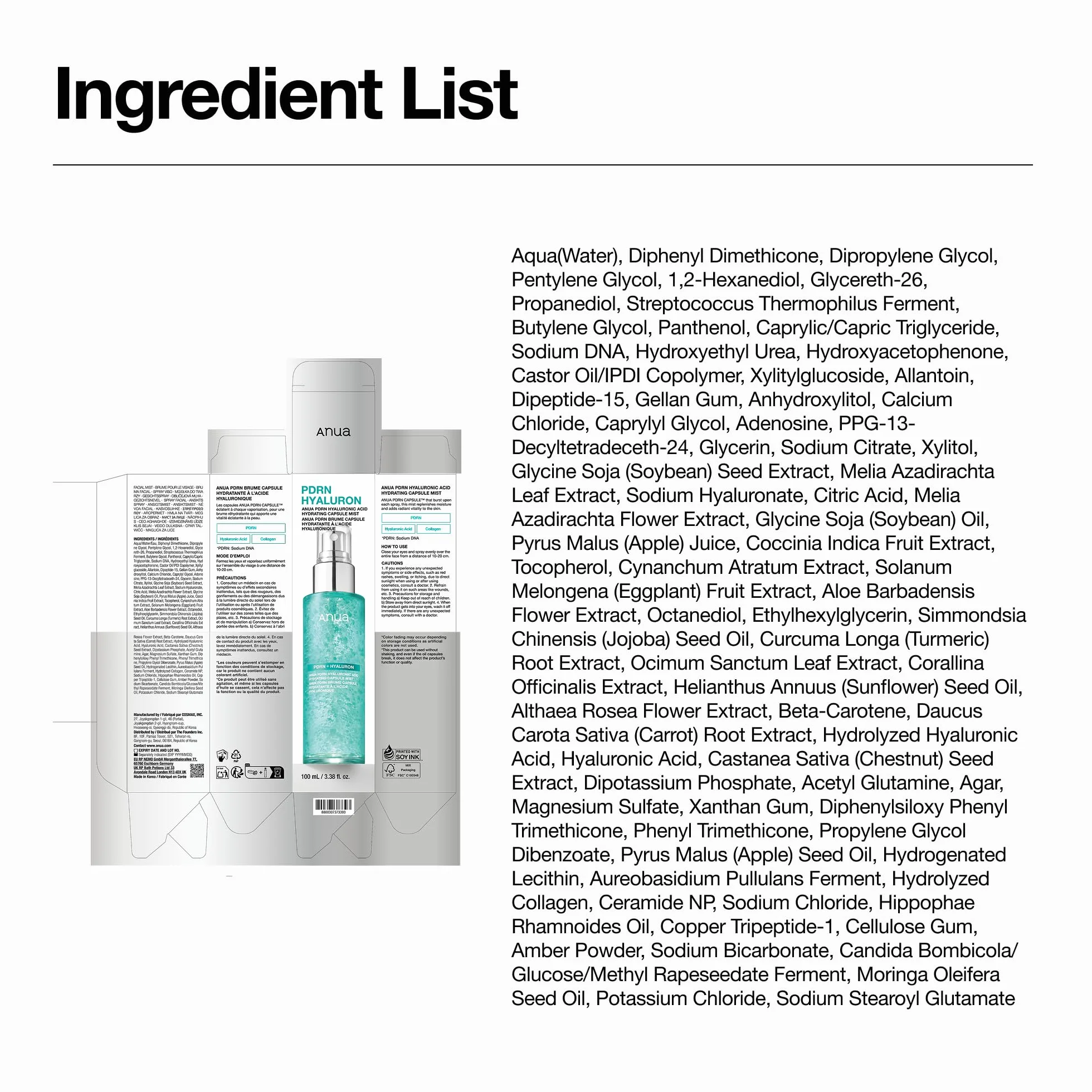 Anua PDRN Collagen Glow Spray Brume Hydratante Raffermissante Collagène Anti-Âge Éclat 100ml