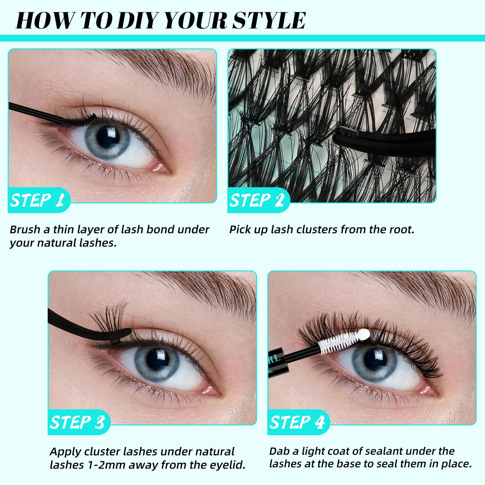 Lashes 3040D Lot de 320 extensions de cils avec colle et scellement pour retirer les cils, pince à épiler (kit 3040D, 9-16MIX)