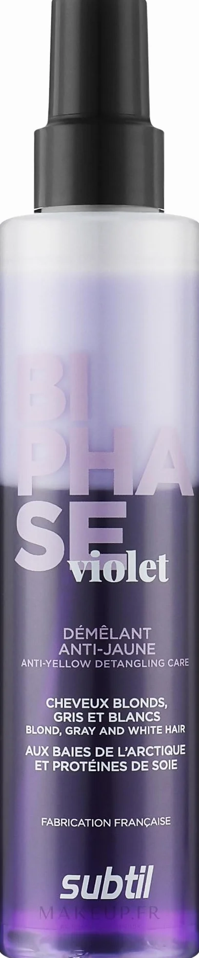 Démêlant Bi-phase Violet Déjaunissant Subtil 200ml Cheveux Blond Blanc Gris