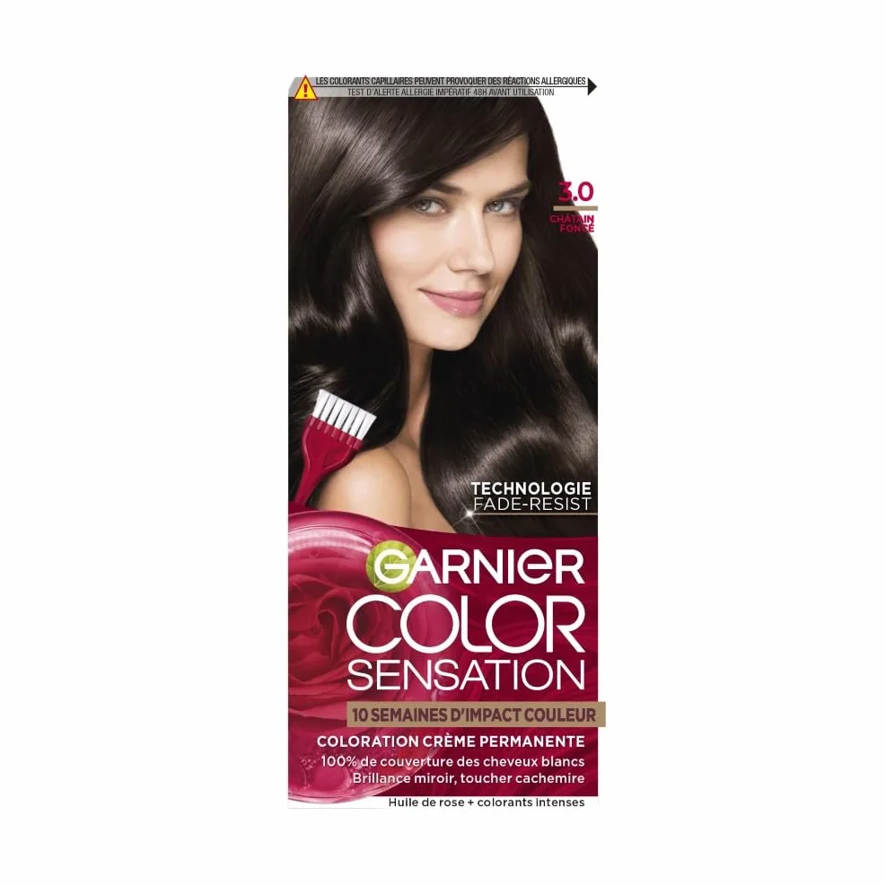 Garnier Color Sensation Coloration Châtain Foncé 3.0 Crème Permanente Couvre Cheveux Blancs