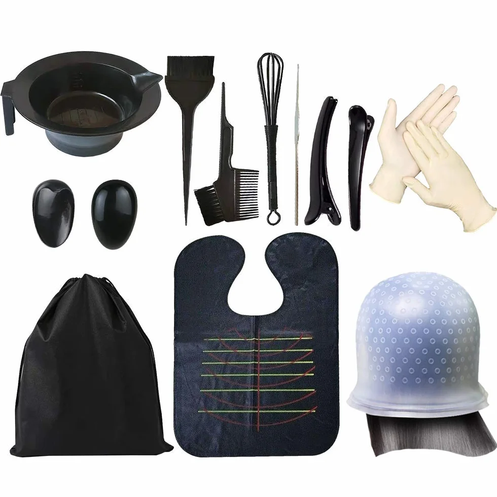 SNAIL GARDEN Kit Pro Coloration Cheveux 14 Pièces – Bonnet Méches Réutilisable, Bol Teinture, Pinceaux Professionnels, Cape de Protection & Accessoires Coiffure pour Salon, Décoloration, Balayage