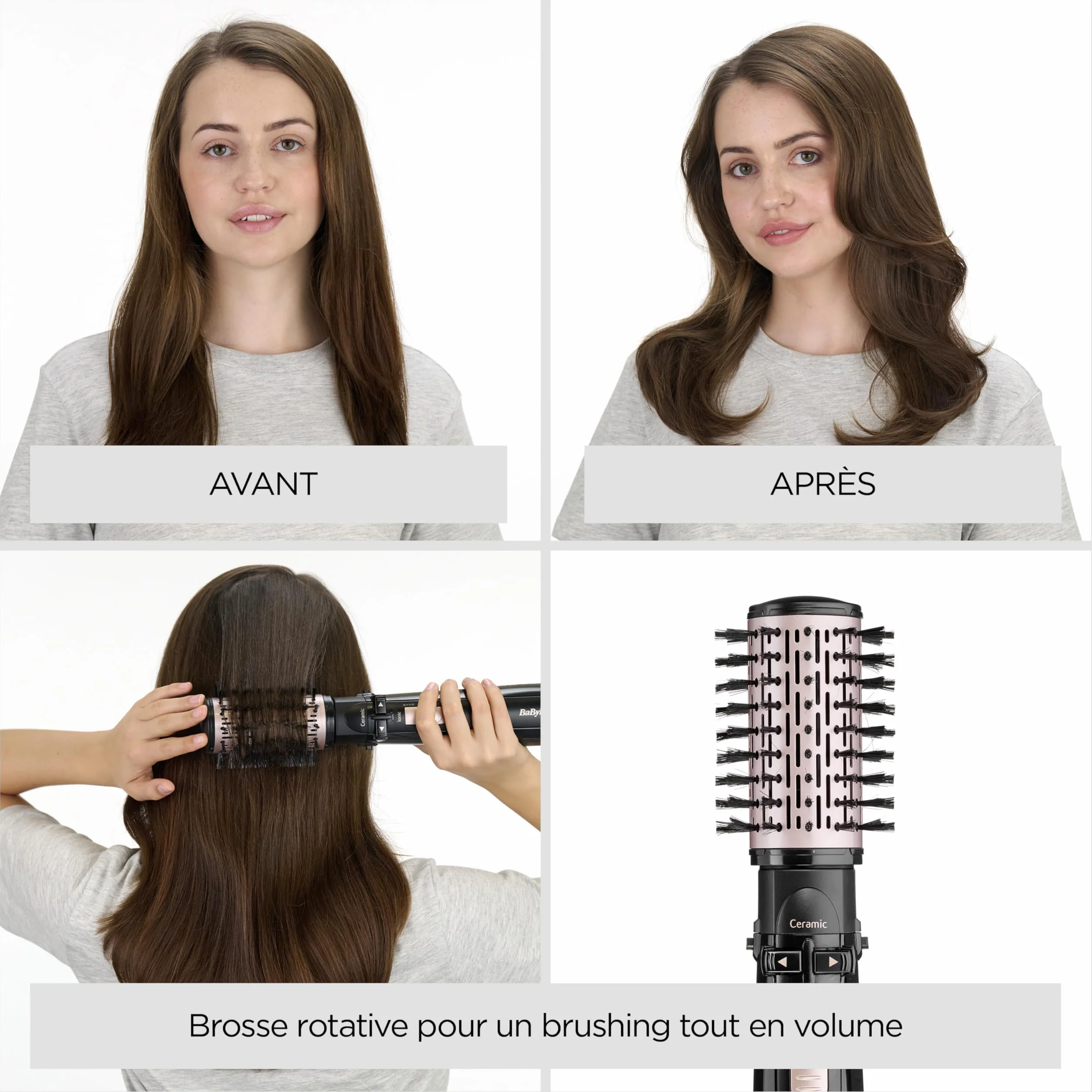 BaByliss AS200E Brosse soufflante rotative ionique sèche lisse style 4 accessoires Noir
